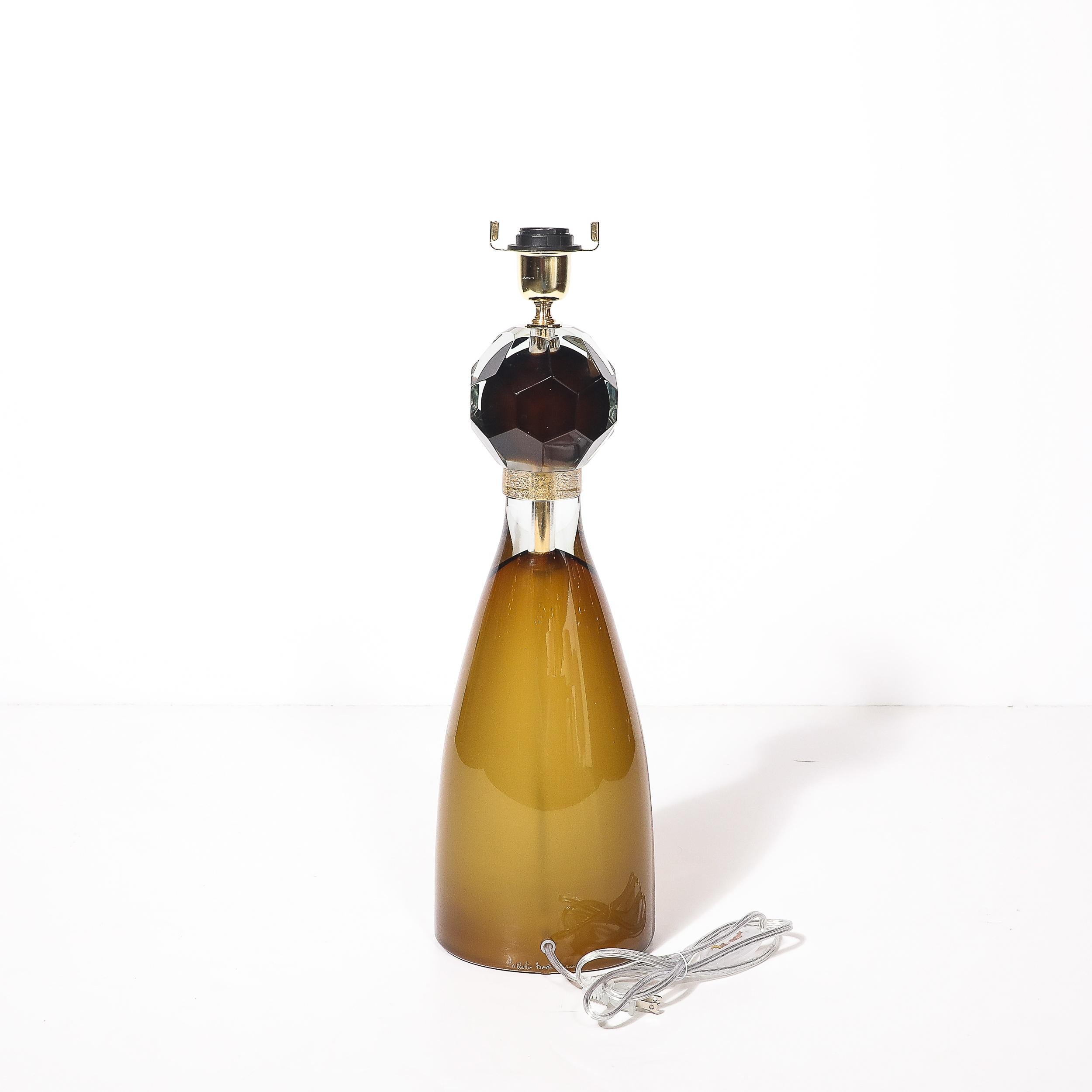 Modernist Faceted Smoked Tobacco Murano Glass Hourglass Form Table Lamps im Angebot 3