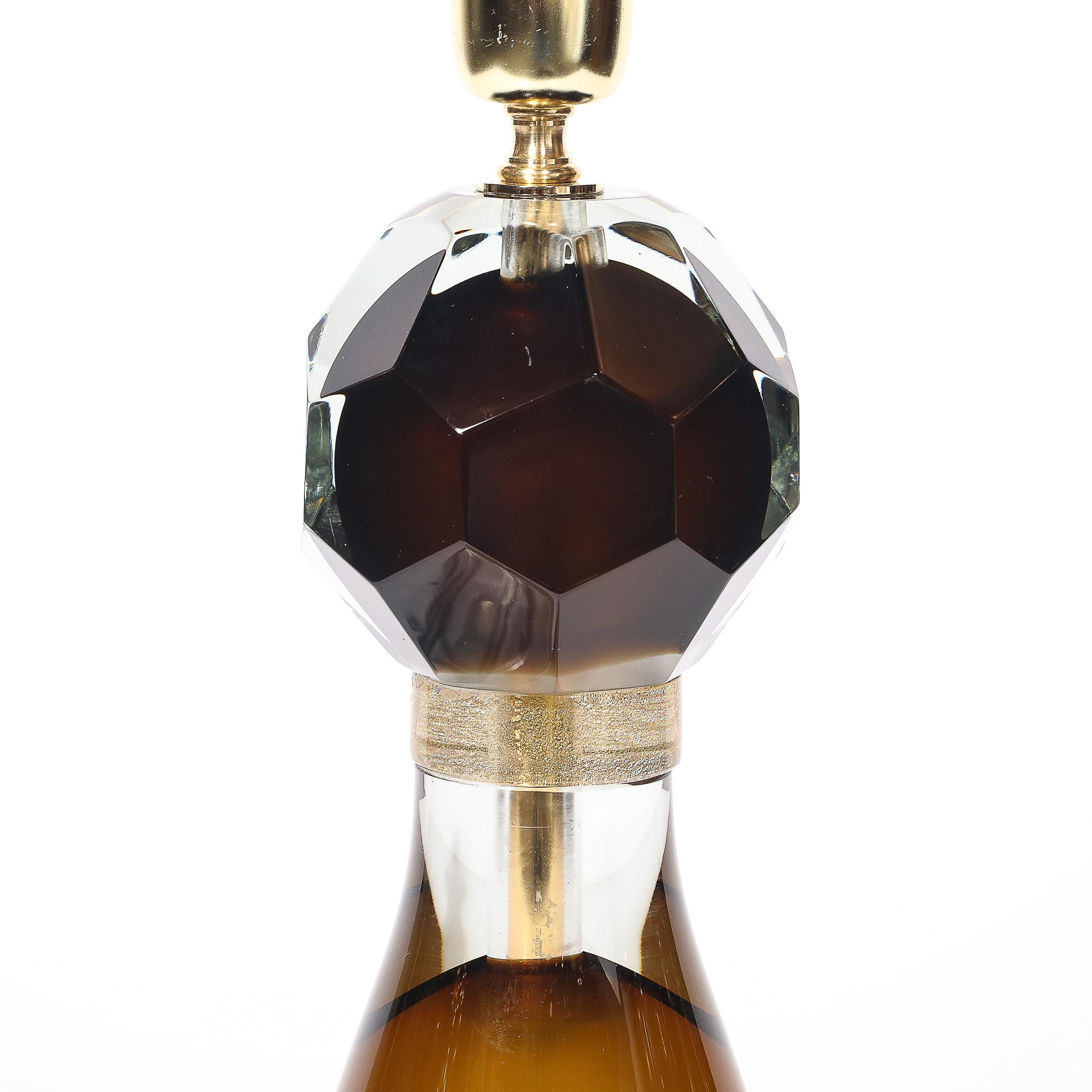 Modernist Faceted Smoked Tobacco Murano Glass Hourglass Form Table Lamps im Angebot 5