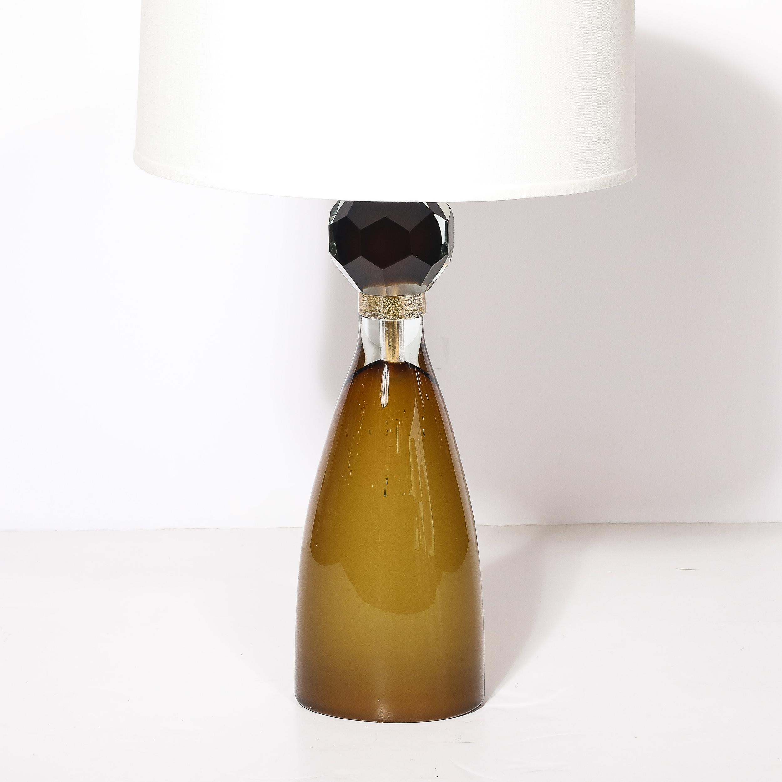 Modernist Faceted Smoked Tobacco Murano Glass Hourglass Form Table Lamps (Moderne) im Angebot