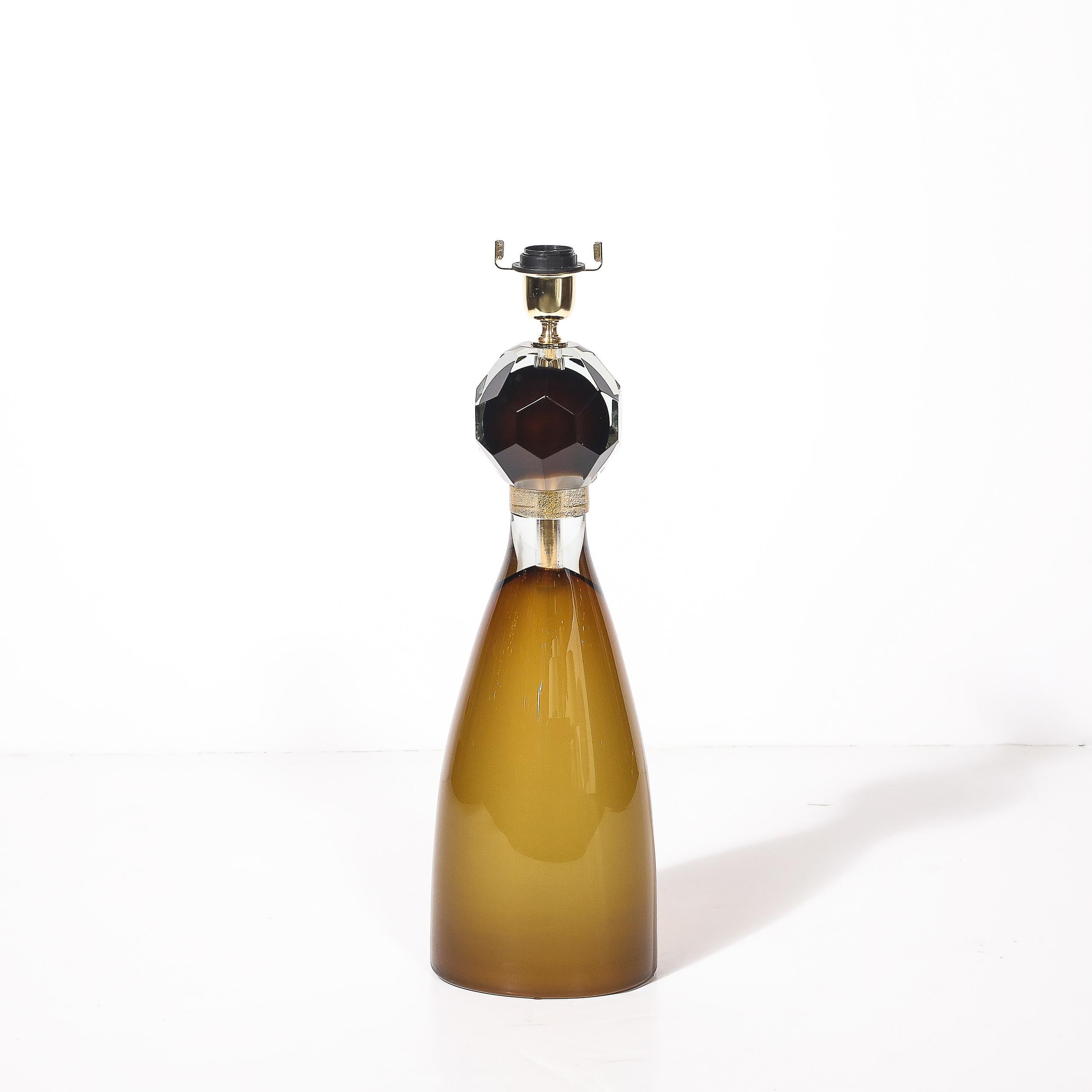 Modernist Faceted Smoked Tobacco Murano Glass Hourglass Form Table Lamps im Zustand „Neu“ im Angebot in New York, NY