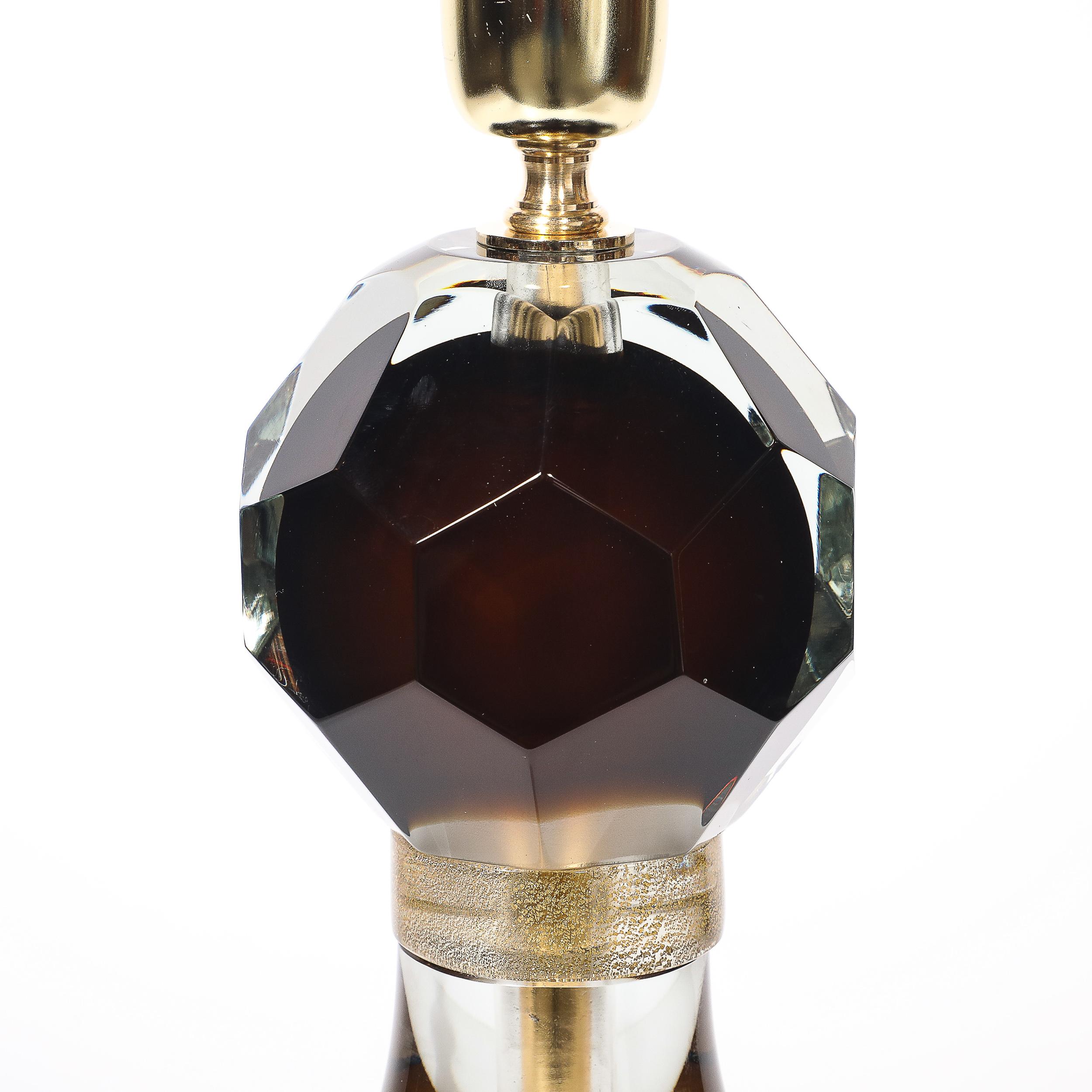 Modernist Faceted Smoked Tobacco Murano Glass Hourglass Form Table Lamps (21. Jahrhundert und zeitgenössisch) im Angebot