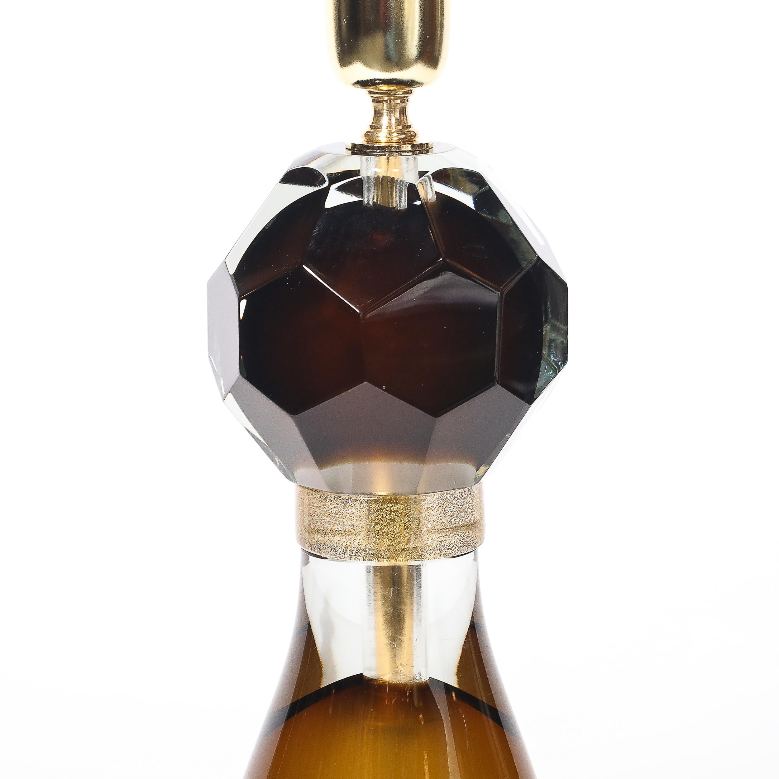 Modernist Faceted Smoked Tobacco Murano Glass Hourglass Form Table Lamps im Angebot 1
