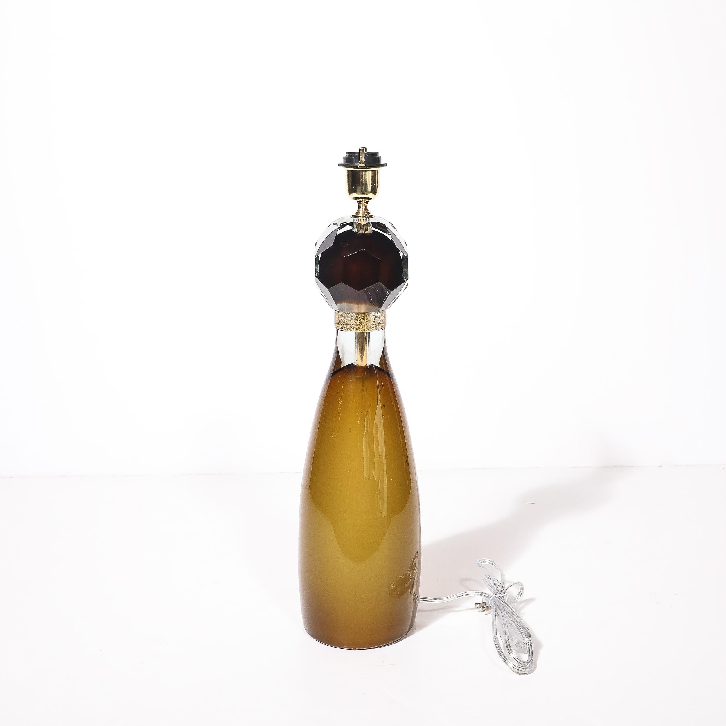 Modernist Faceted Smoked Tobacco Murano Glass Hourglass Form Table Lamps im Angebot 2