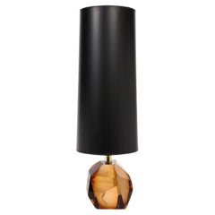 Modernist Faceted Table Lamp in Smoked Amber Hand-Blown Murano Glass