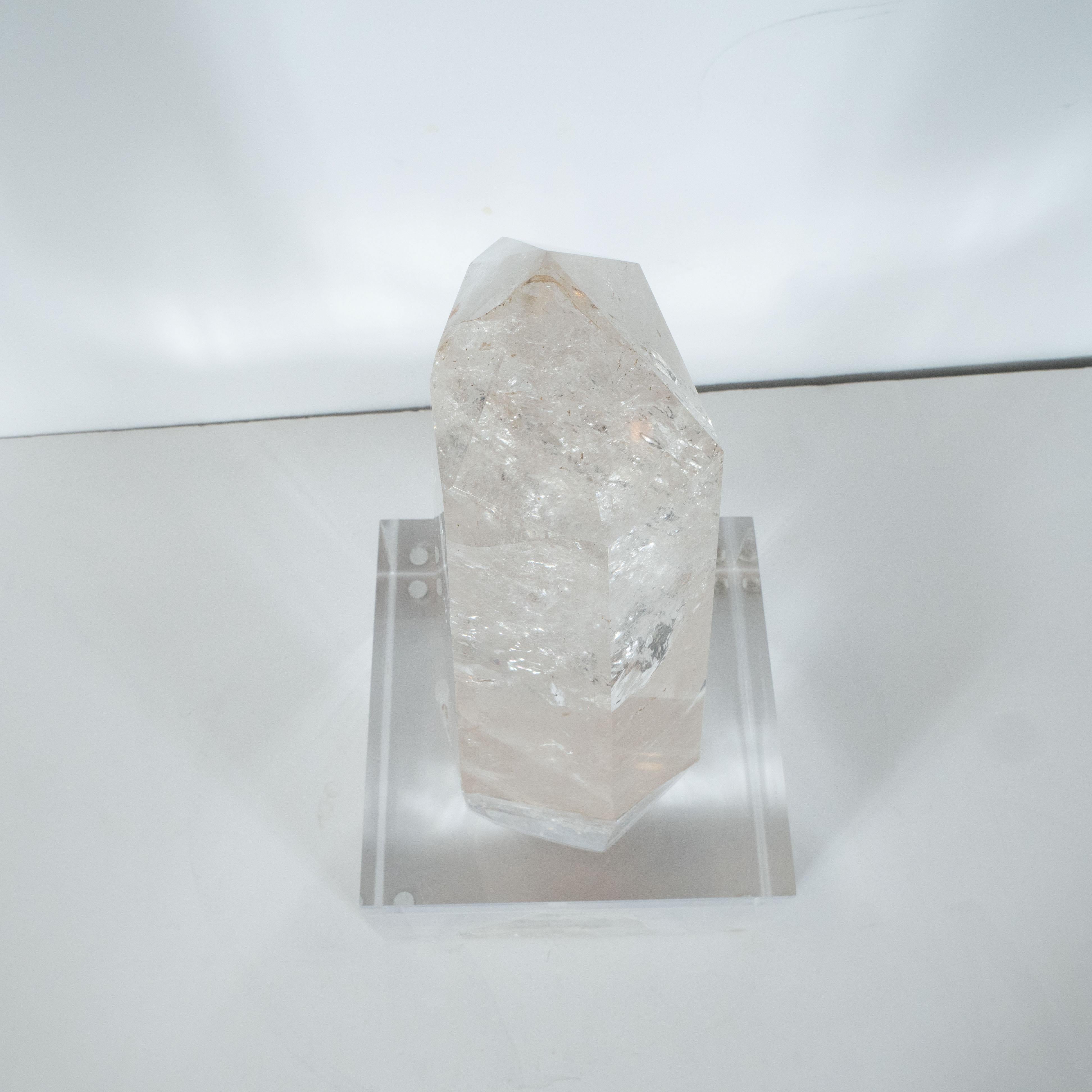 Modernist Faceted Translucent Rock Crystal Obelisk on Volumetric Lucite Base 2