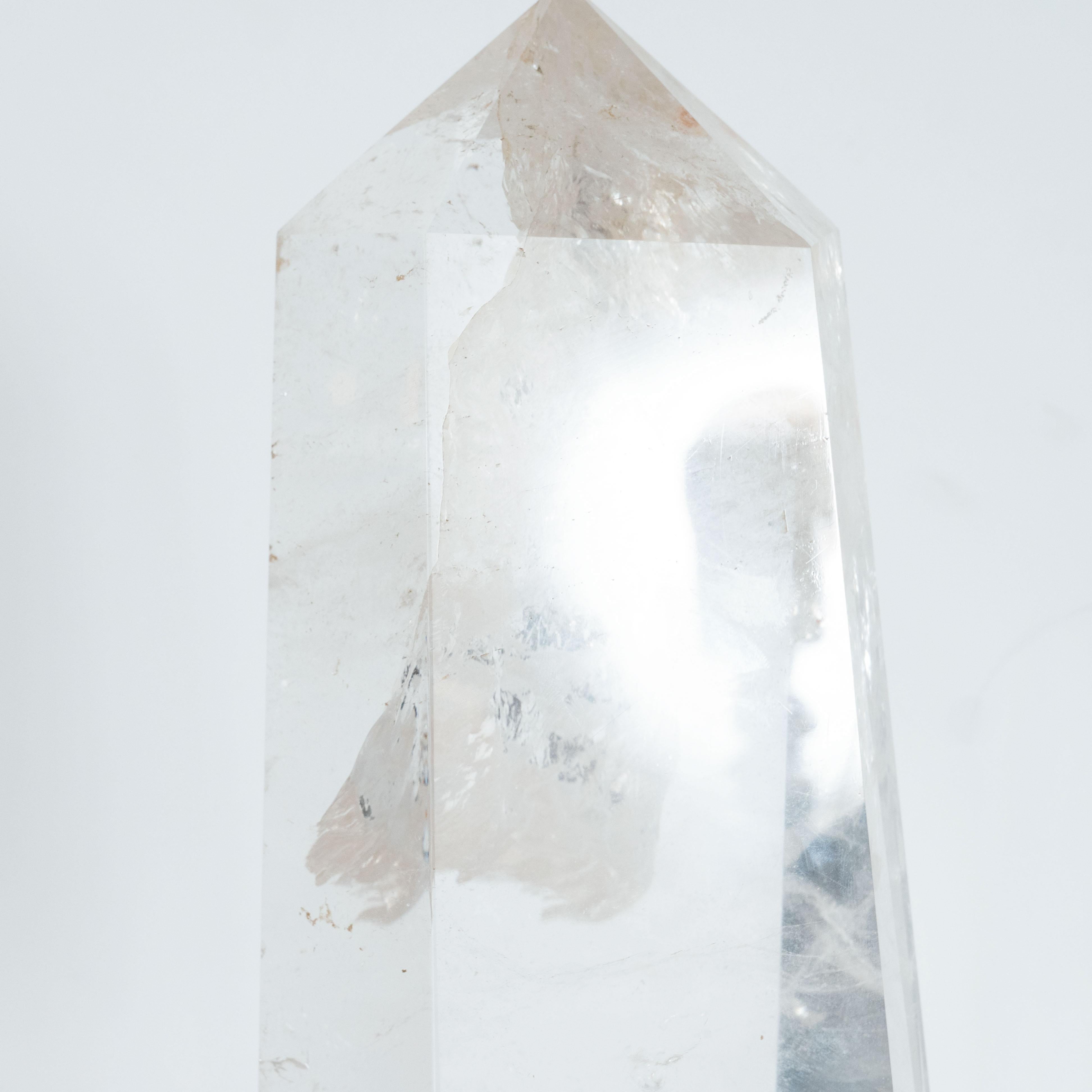 Modernist Faceted Translucent Rock Crystal Obelisk on Volumetric Lucite Base In Excellent Condition In New York, NY