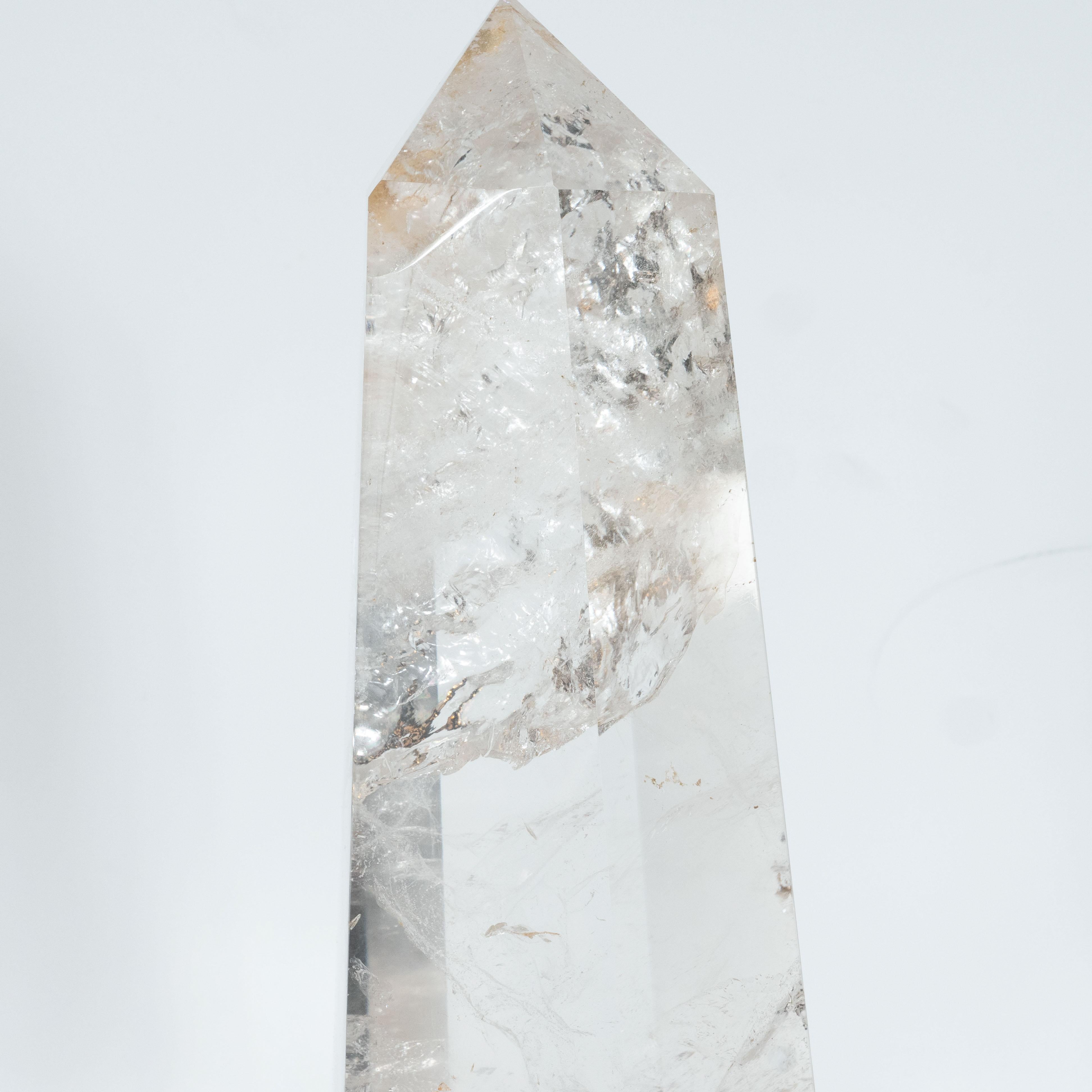 Modernist Faceted Translucent Rock Crystal Obelisk on Volumetric Lucite Base 1