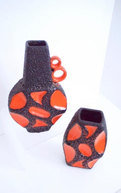 Modernist Fat Lava Ceramic Vases by Roth Banjo 313 and Lozenge 309 Vases, 1970s