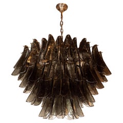 Modernist Feather Chandelier in Murano Smoked Grey Glass and Oil Rubbed Bronze