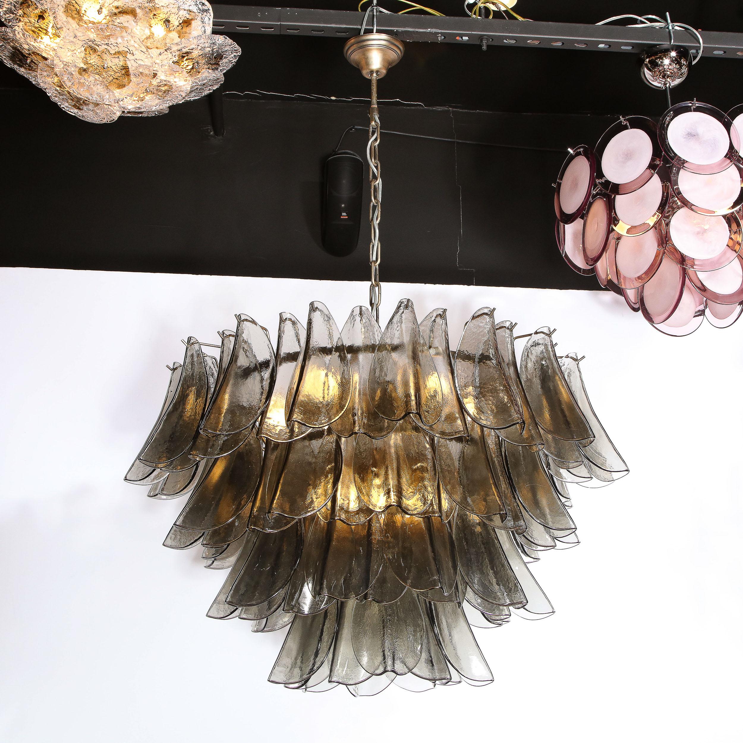 Modernist Feather Chandelier in Murano Smoked Topaz Glass and Oil Rubbed Bronze 4