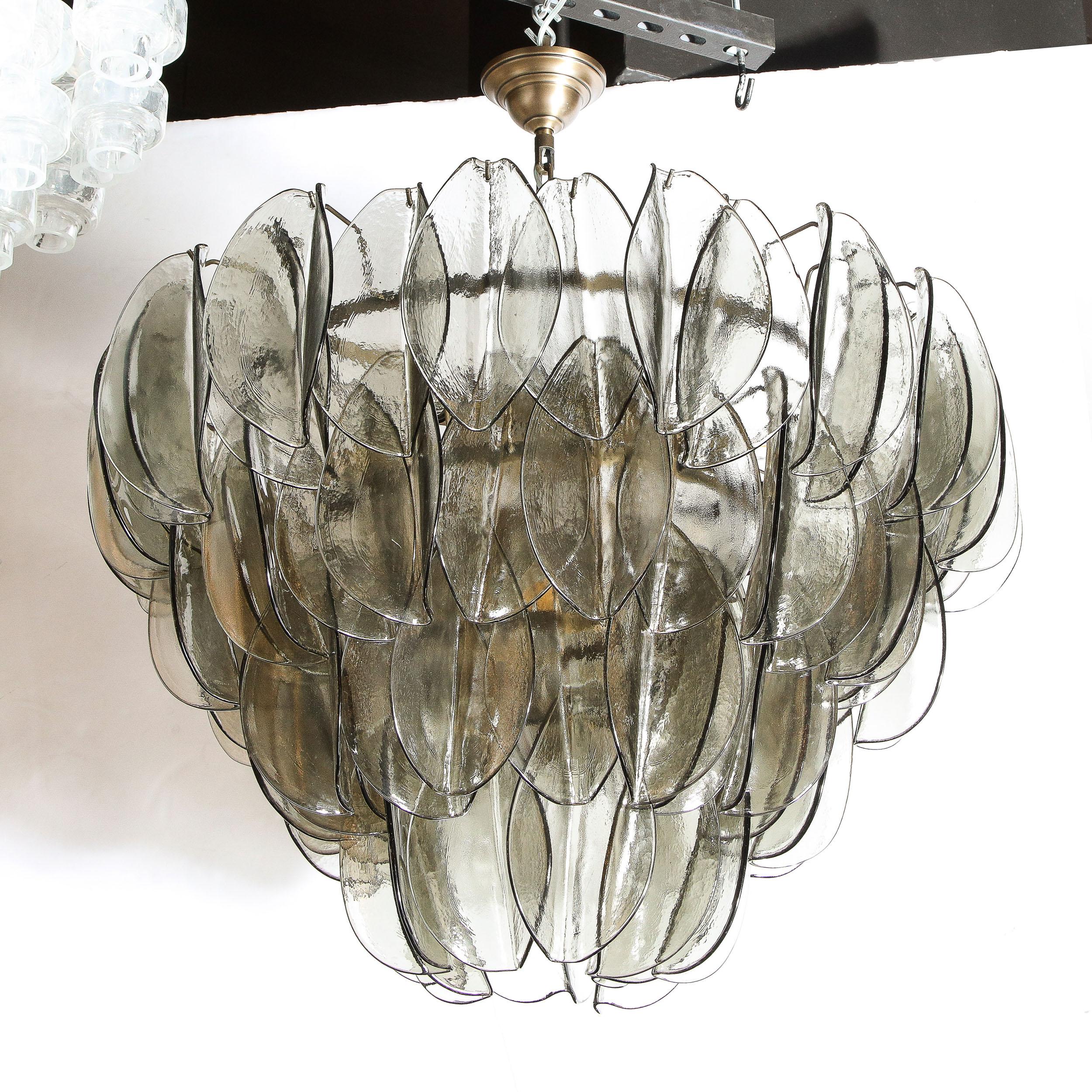 Modernist Feather Chandelier in Murano Smoked Topaz Glass and Oil Rubbed Bronze For Sale 5