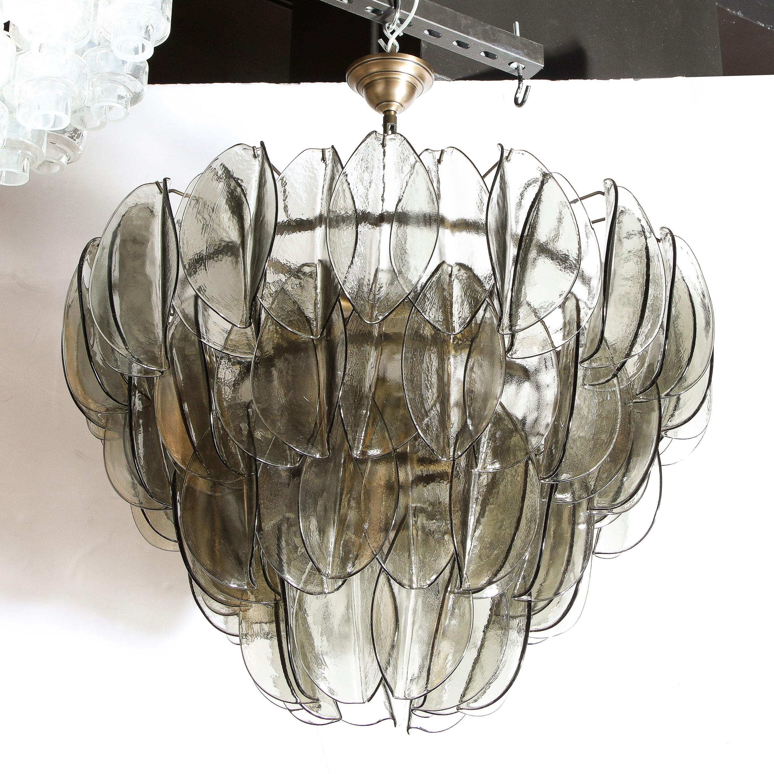 Modernist Feather Chandelier in Murano Smoked Topaz Glass and Oil Rubbed Bronze For Sale 6