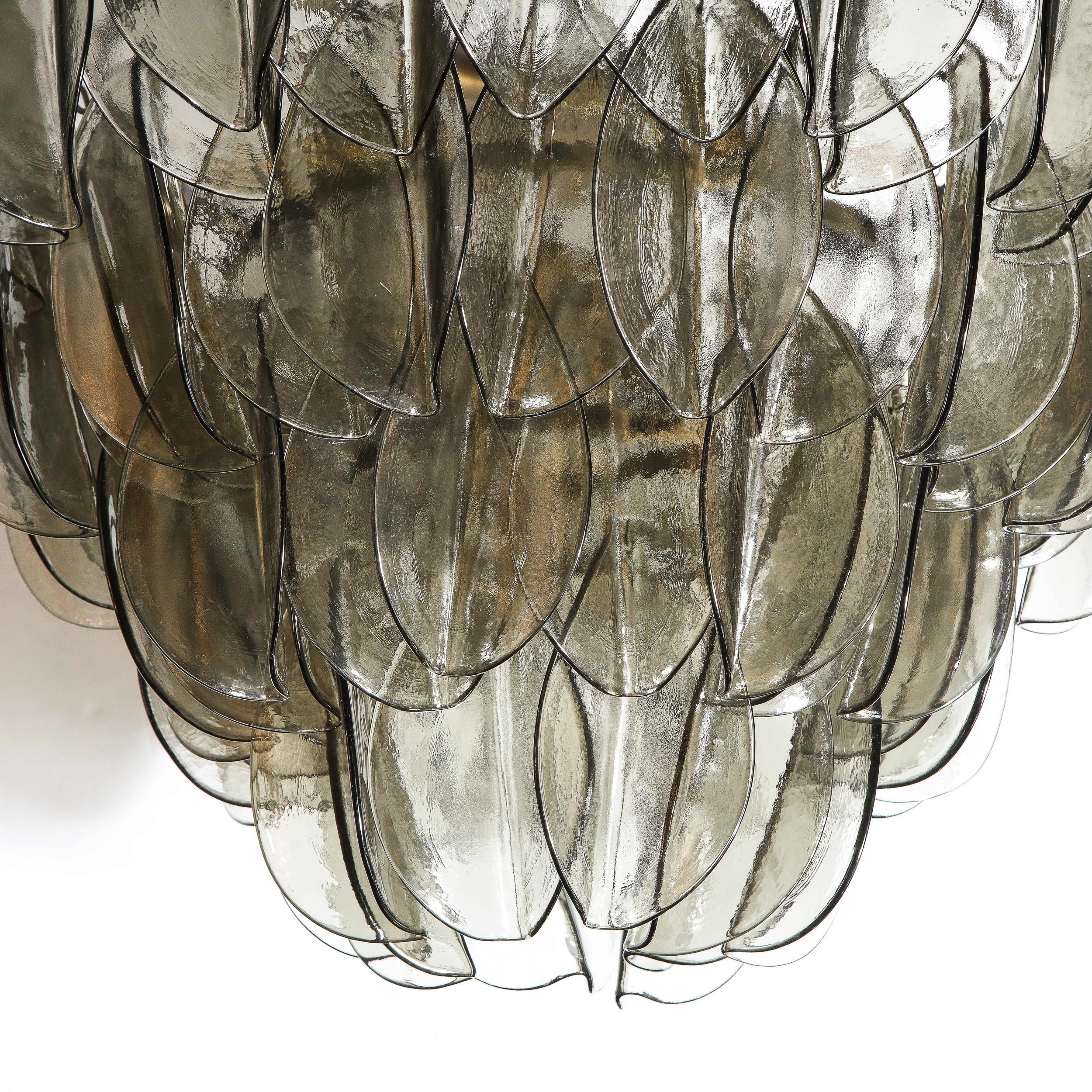 Modernist Feather Chandelier in Murano Smoked Topaz Glass and Oil Rubbed Bronze For Sale 7