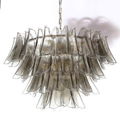 Modernistischer Feder-Kronleuchter aus Muranoglas, Rauchtopas und Ölgeriebener Bronze