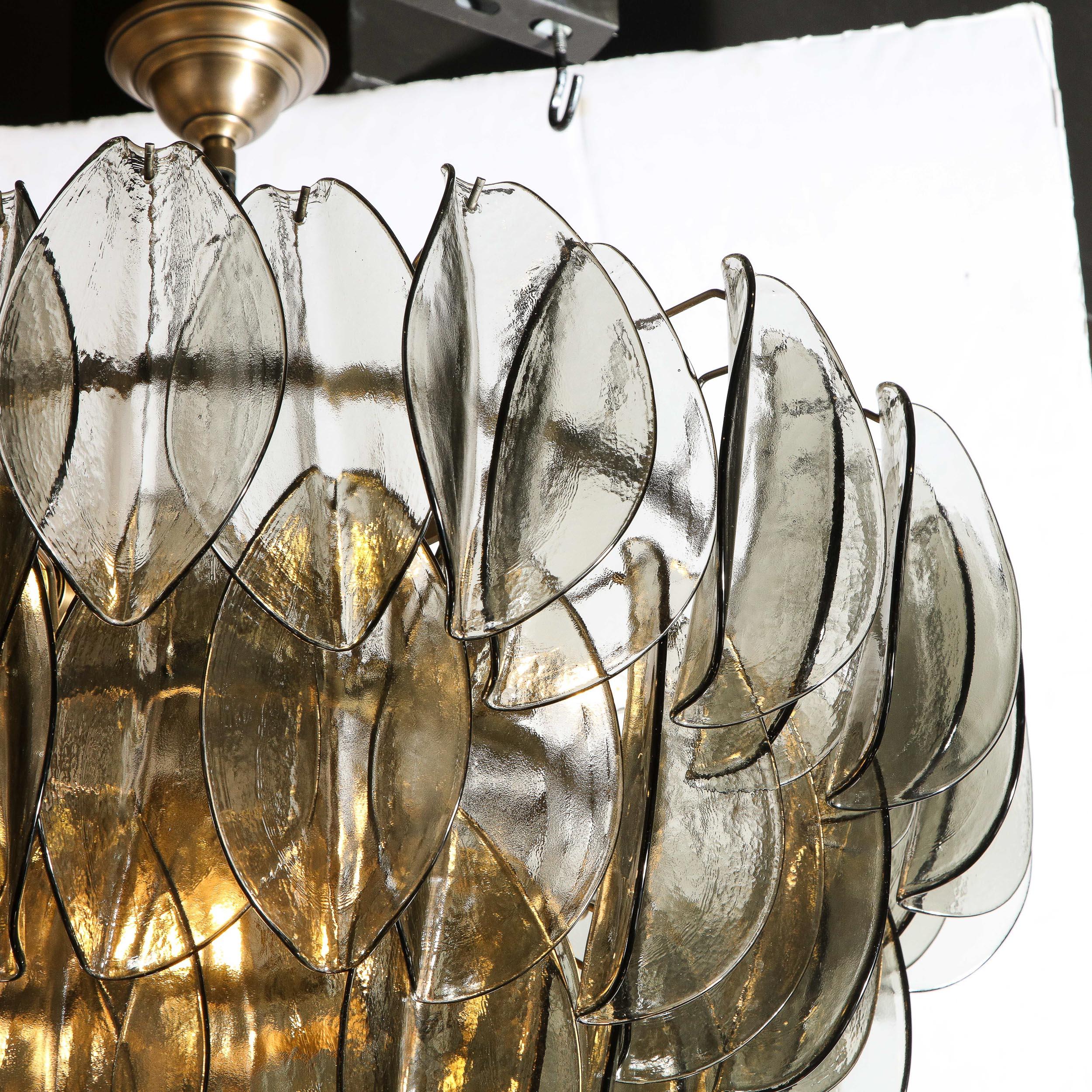 Oiled Modernist Feather Chandelier in Murano Smoked Topaz Glass and Oil Rubbed Bronze For Sale