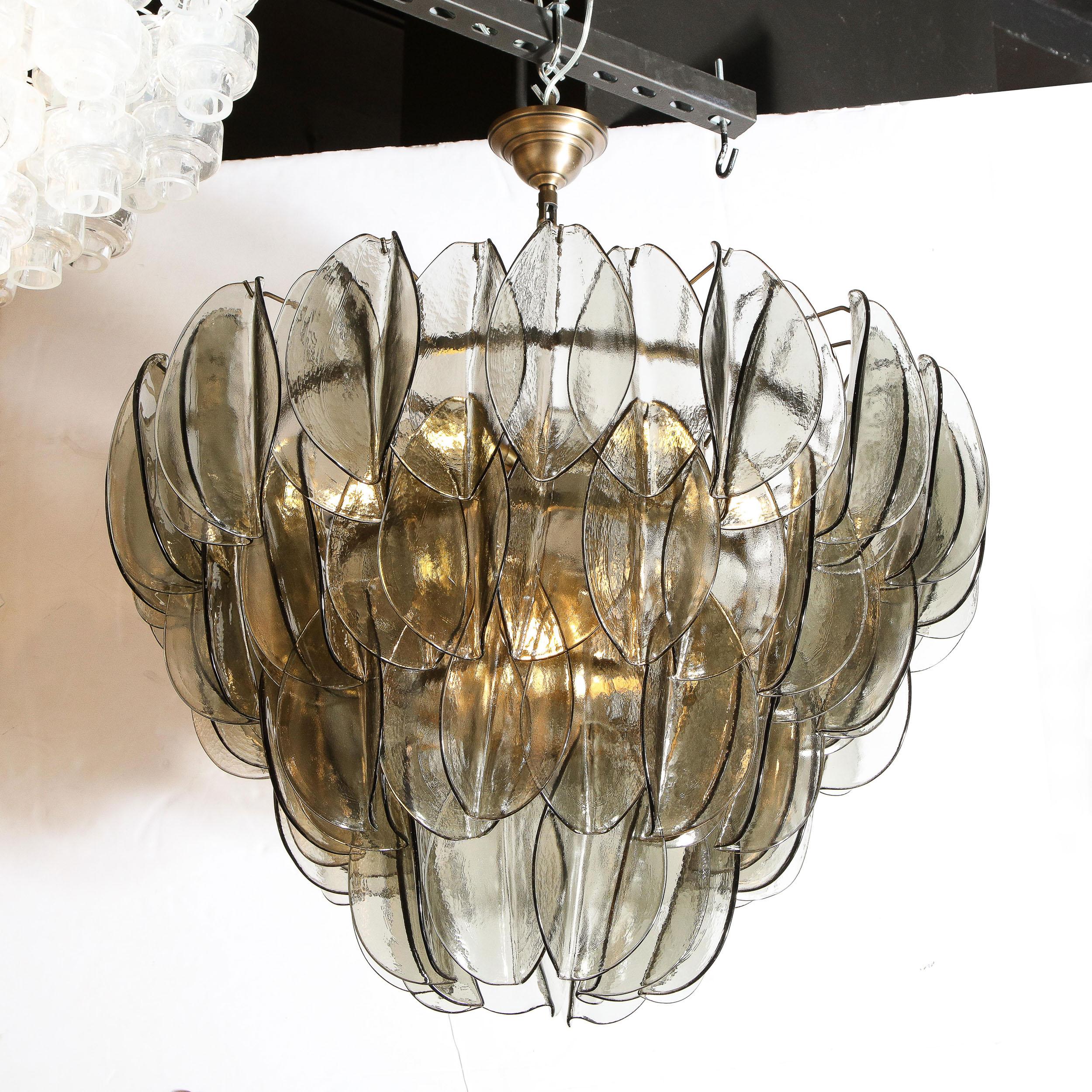 Modernist Feather Chandelier in Murano Smoked Topaz Glass and Oil Rubbed Bronze In New Condition For Sale In New York, NY