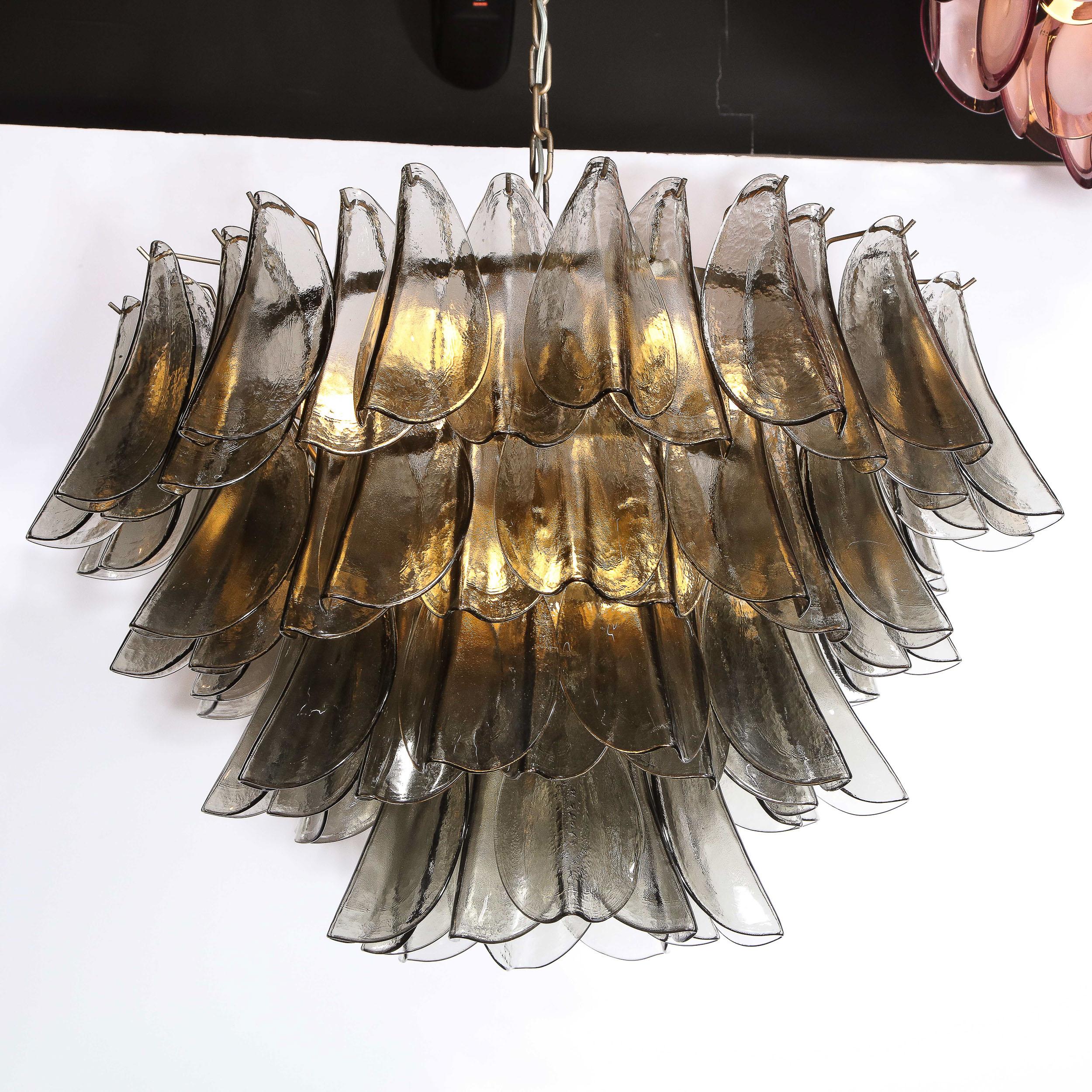 Murano Glass Modernist Feather Chandelier in Murano Smoked Topaz Glass and Oil Rubbed Bronze