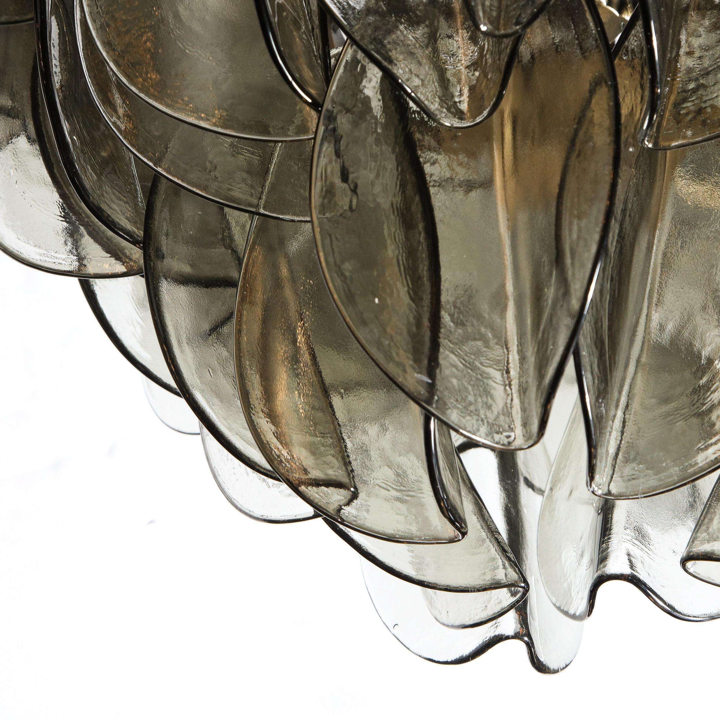 Modernist Feather Chandelier in Murano Smoked Topaz Glass and Oil Rubbed Bronze For Sale 2