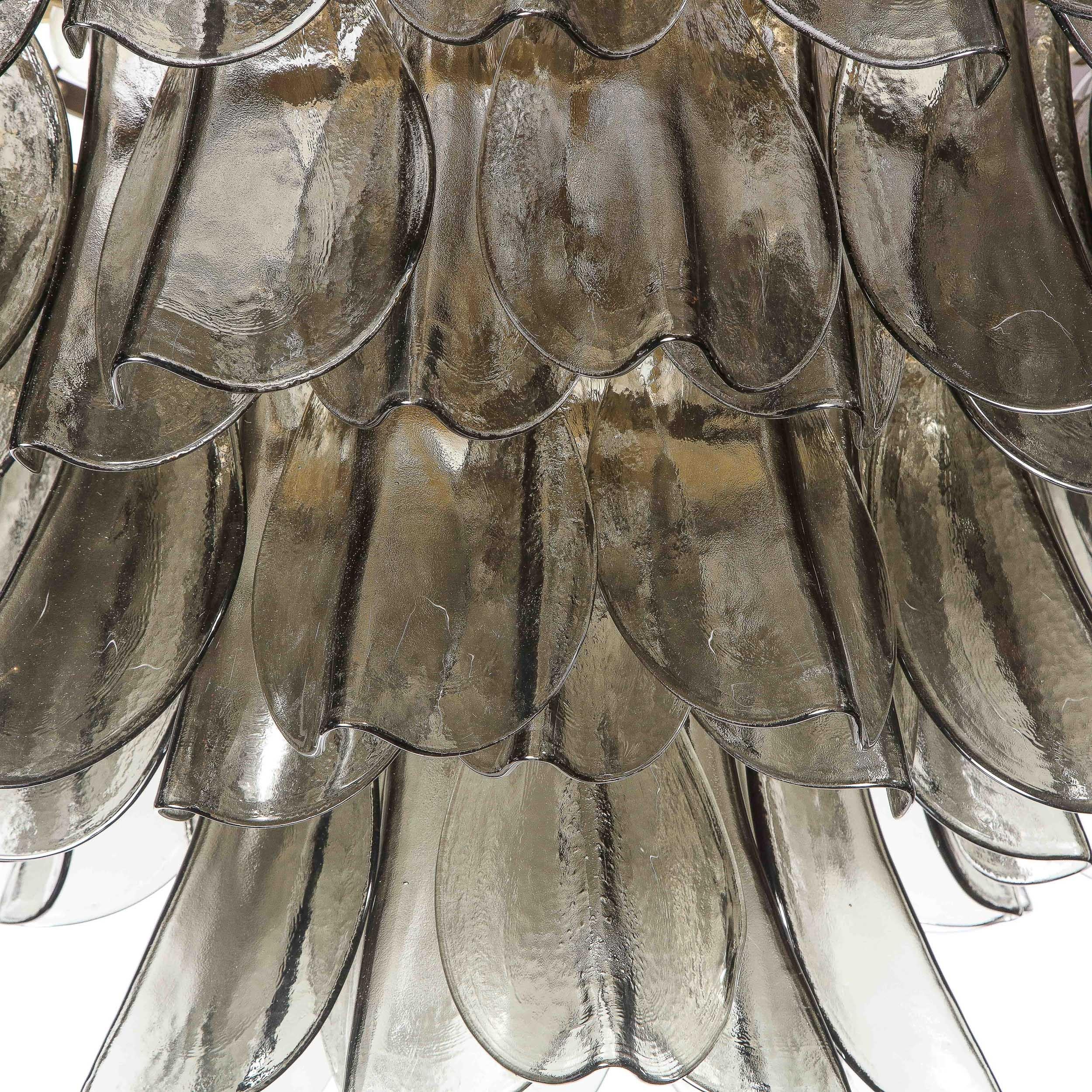 Modernist Feather Chandelier in Murano Smoked Topaz Glass and Oil Rubbed Bronze 2
