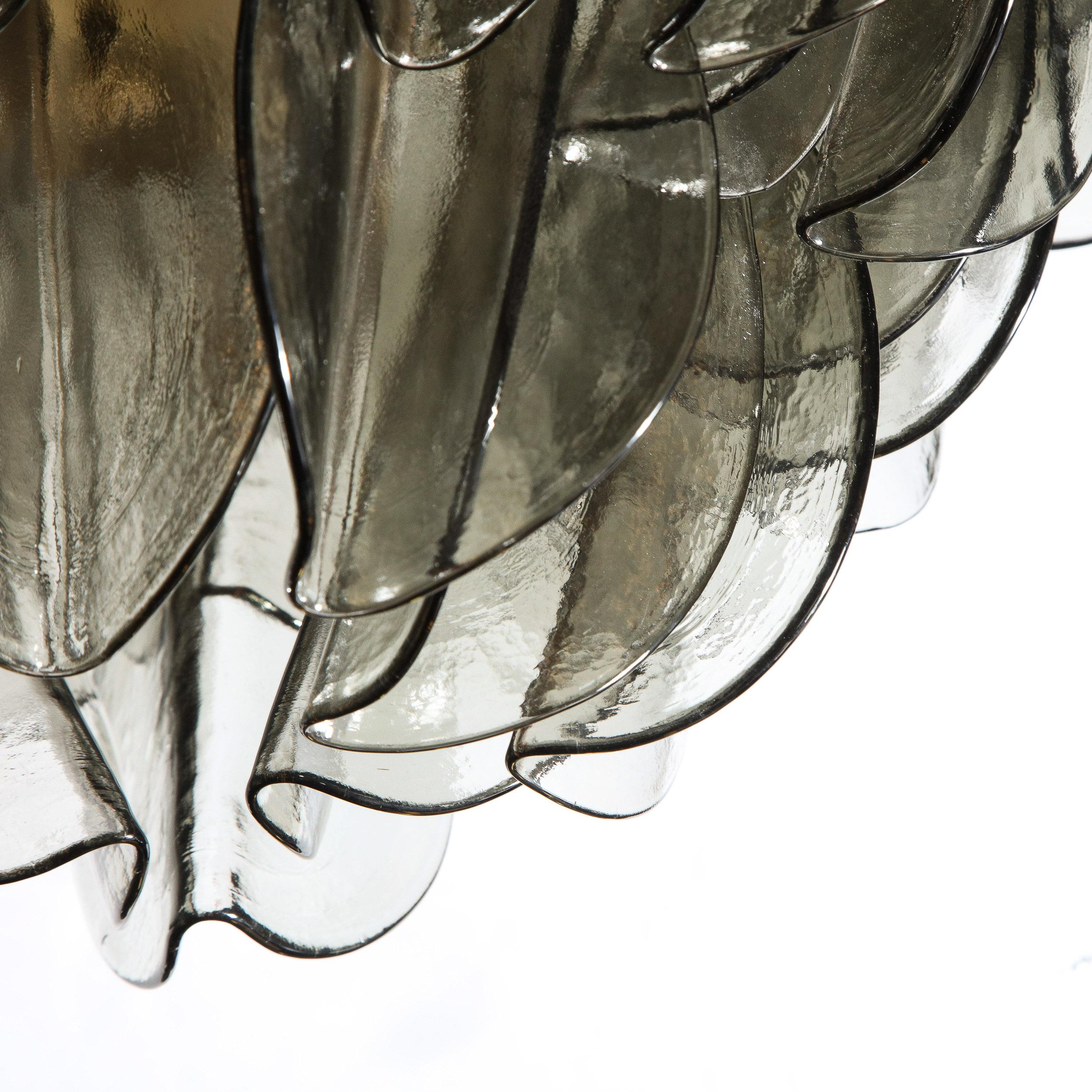 Modernist Feather Chandelier in Murano Smoked Topaz Glass and Oil Rubbed Bronze For Sale 3