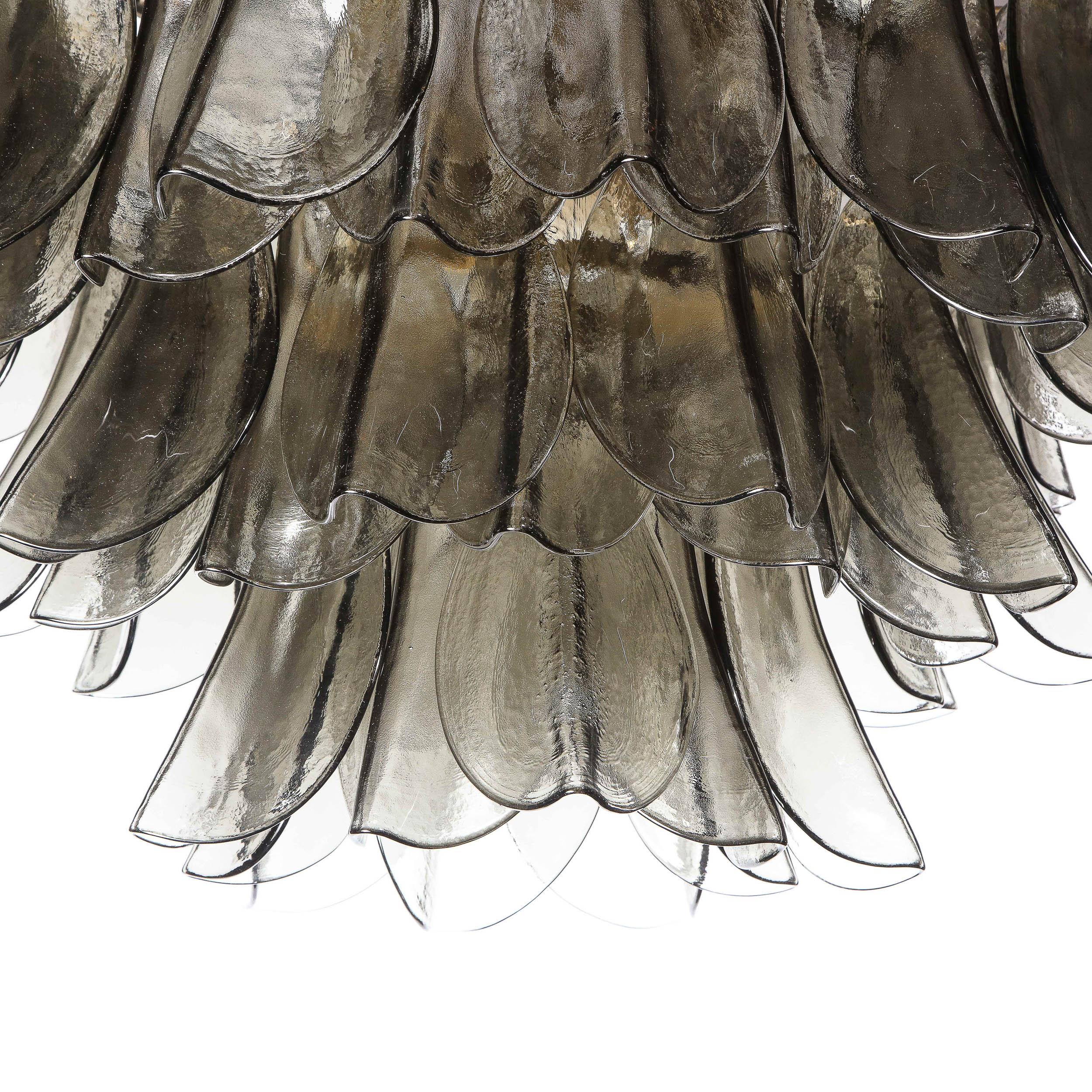 Modernist Feather Chandelier in Murano Smoked Topaz Glass and Oil Rubbed Bronze 3