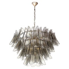 Modernistischer Feder-Kronleuchter aus Muranoglas, Rauchtopas und Ölgeriebener Bronze