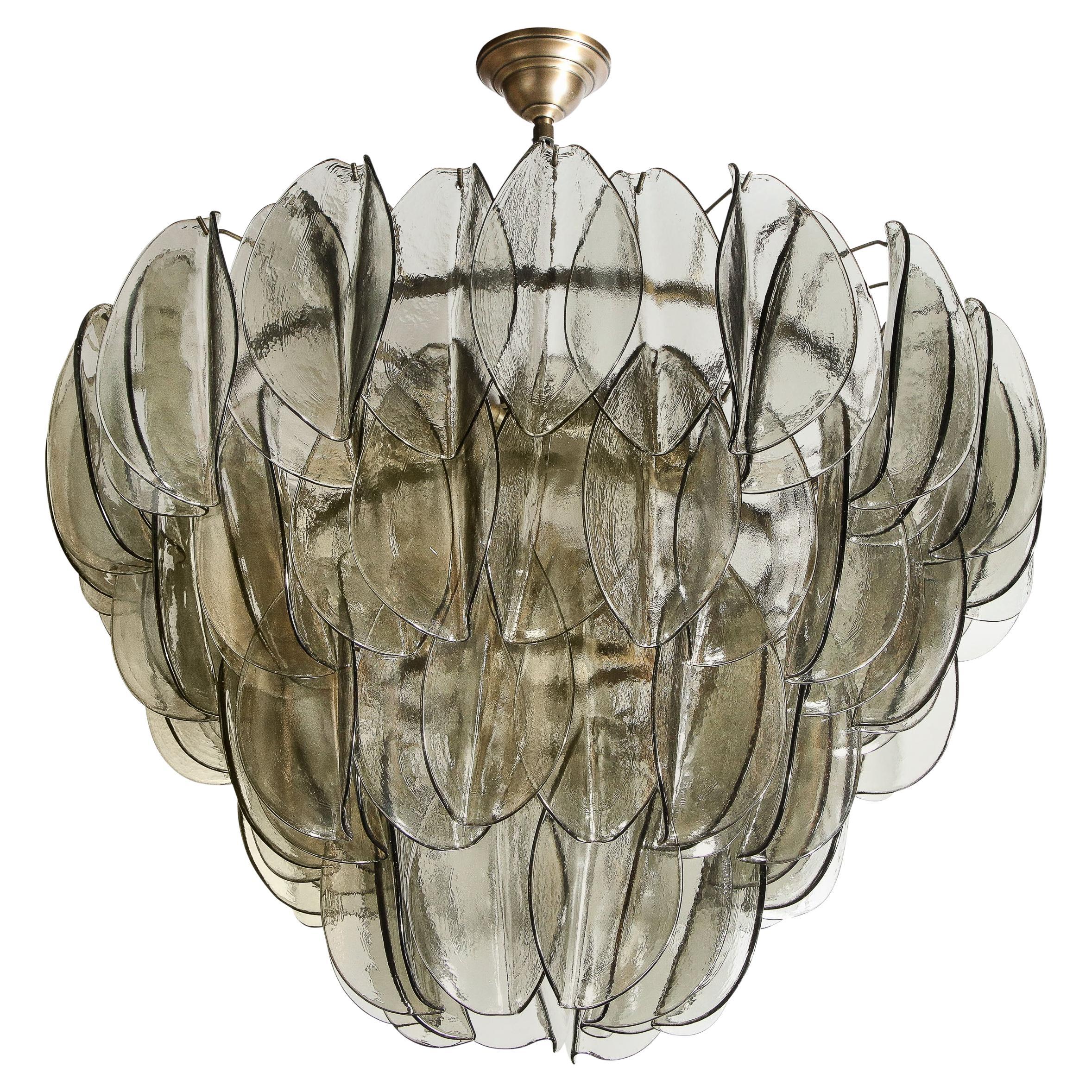 Modernist Feather Chandelier in Murano Smoked Topaz Glass and Oil Rubbed Bronze For Sale