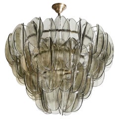 Retro Modernist Feather Chandelier in Murano Smoked Topaz Glass and Oil Rubbed Bronze
