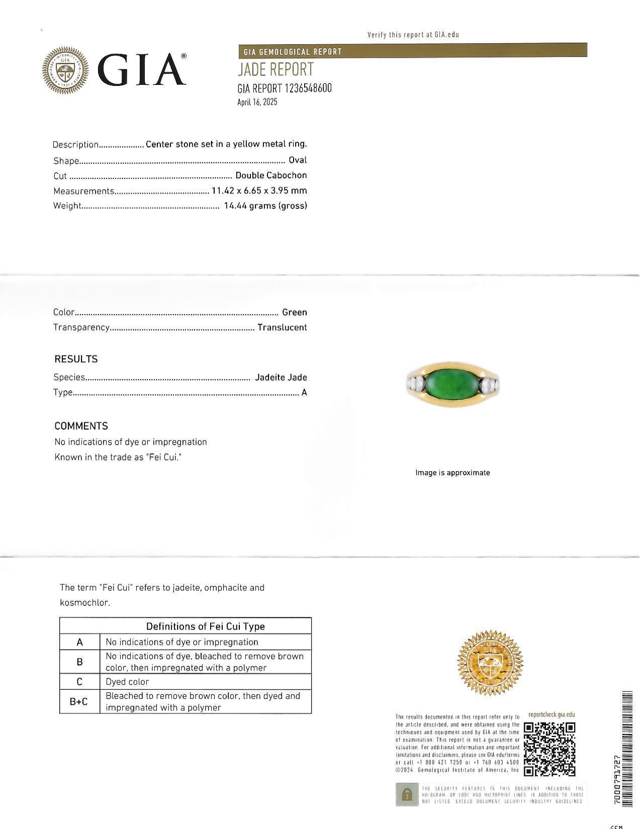 Bague cannelée moderniste Fei Cui en or jaune 18 carats avec diamants et jadéite en vente 4
