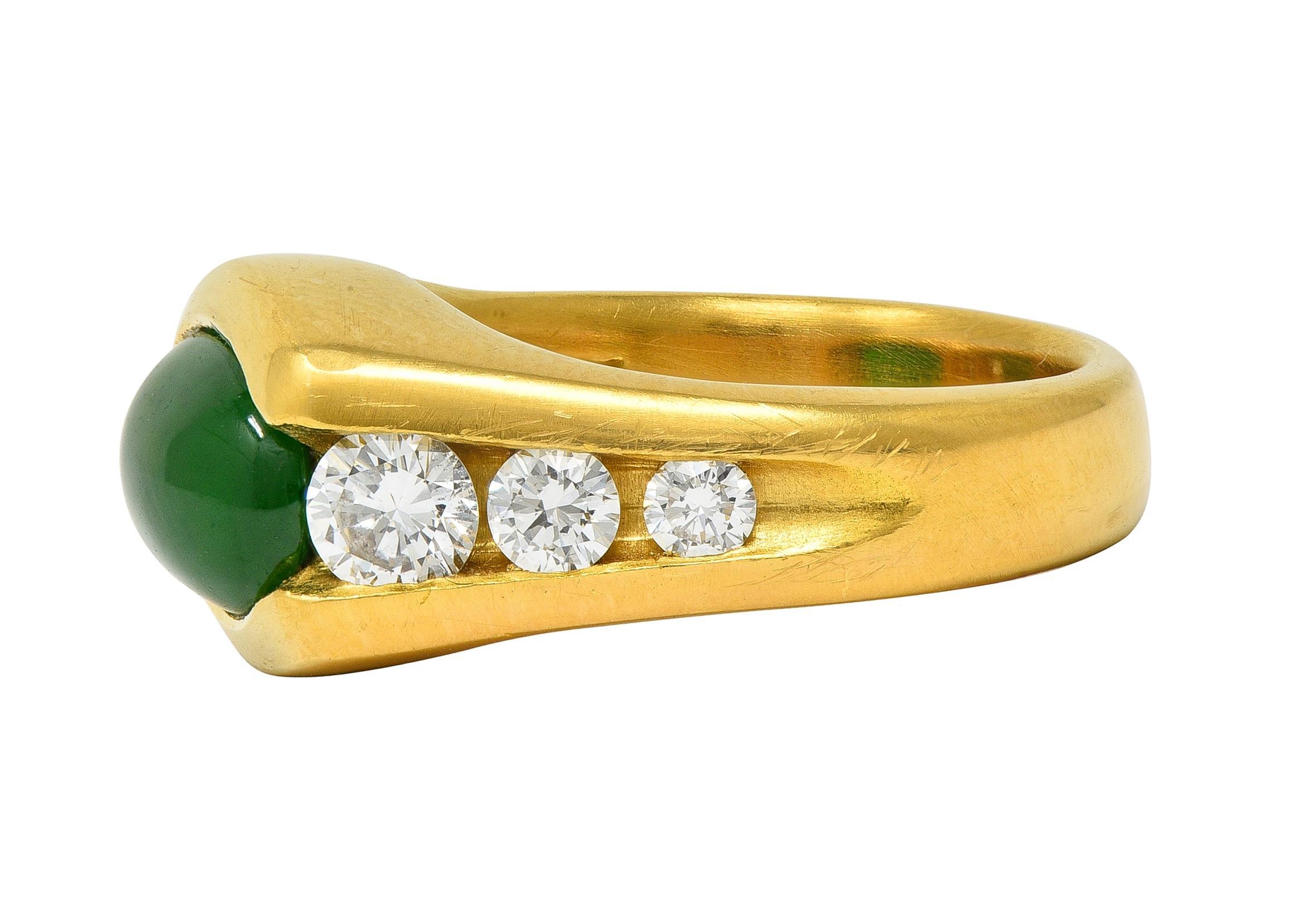 Bague cannelée moderniste Fei Cui en or jaune 18 carats avec diamants et jadéite Excellent état - En vente à Philadelphia, PA