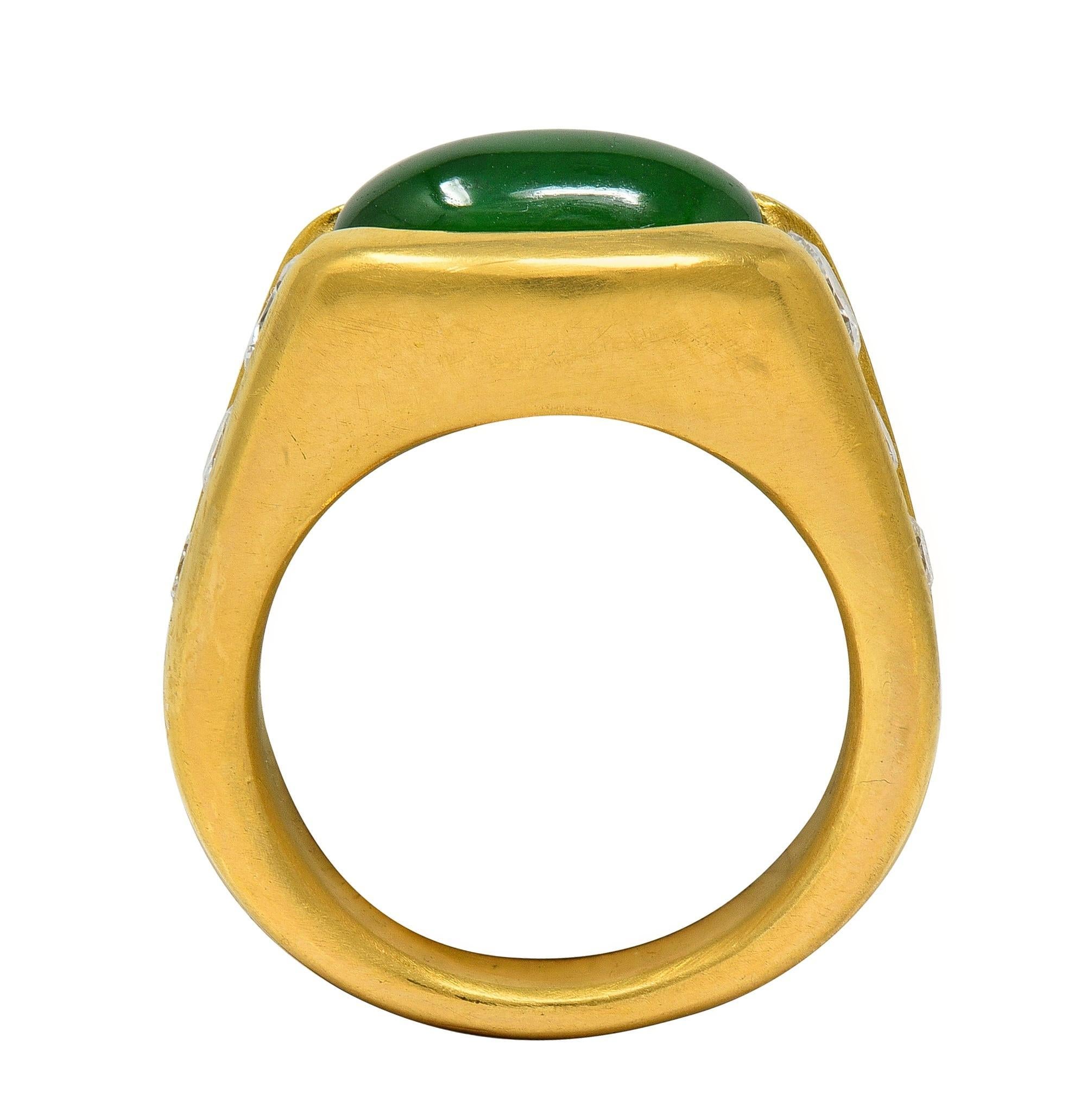 Bague cannelée moderniste Fei Cui en or jaune 18 carats avec diamants et jadéite Unisexe en vente