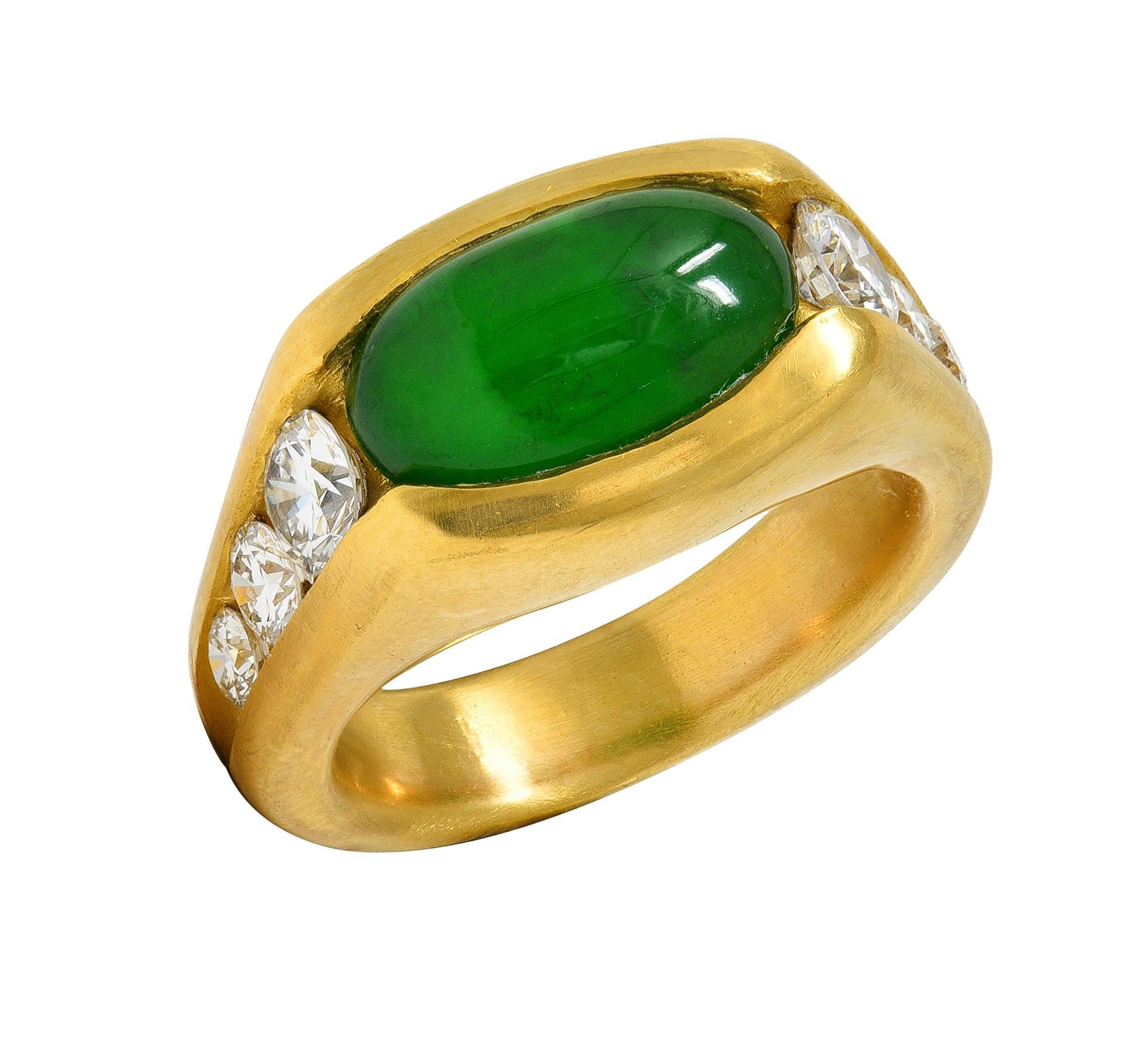 Bague cannelée moderniste Fei Cui en or jaune 18 carats avec diamants et jadéite en vente 1