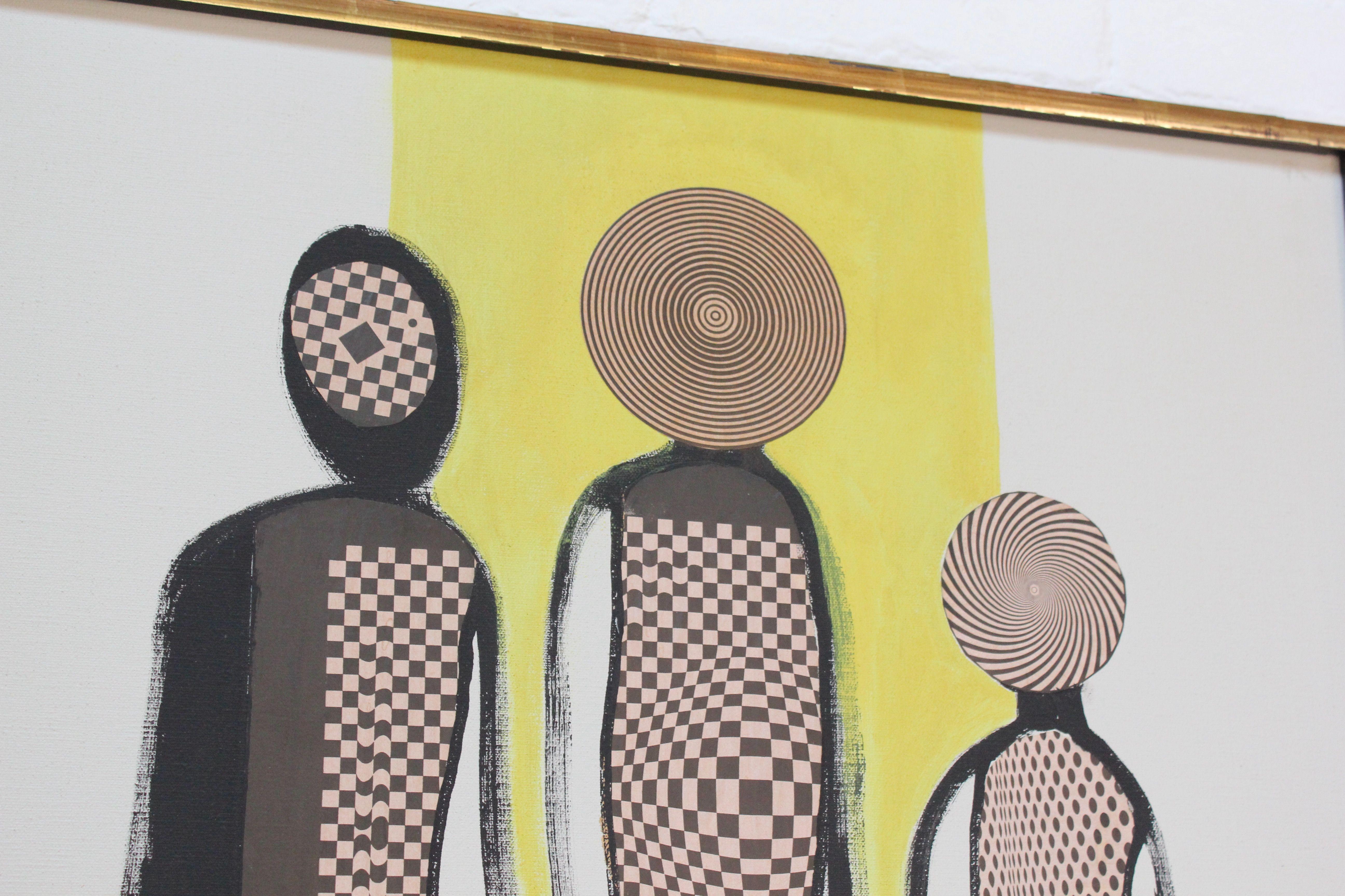 Modernistische figurale Op-Art-Mischtechnik auf Leinwand von Silverman im Zustand „Gut“ im Angebot in Brooklyn, NY