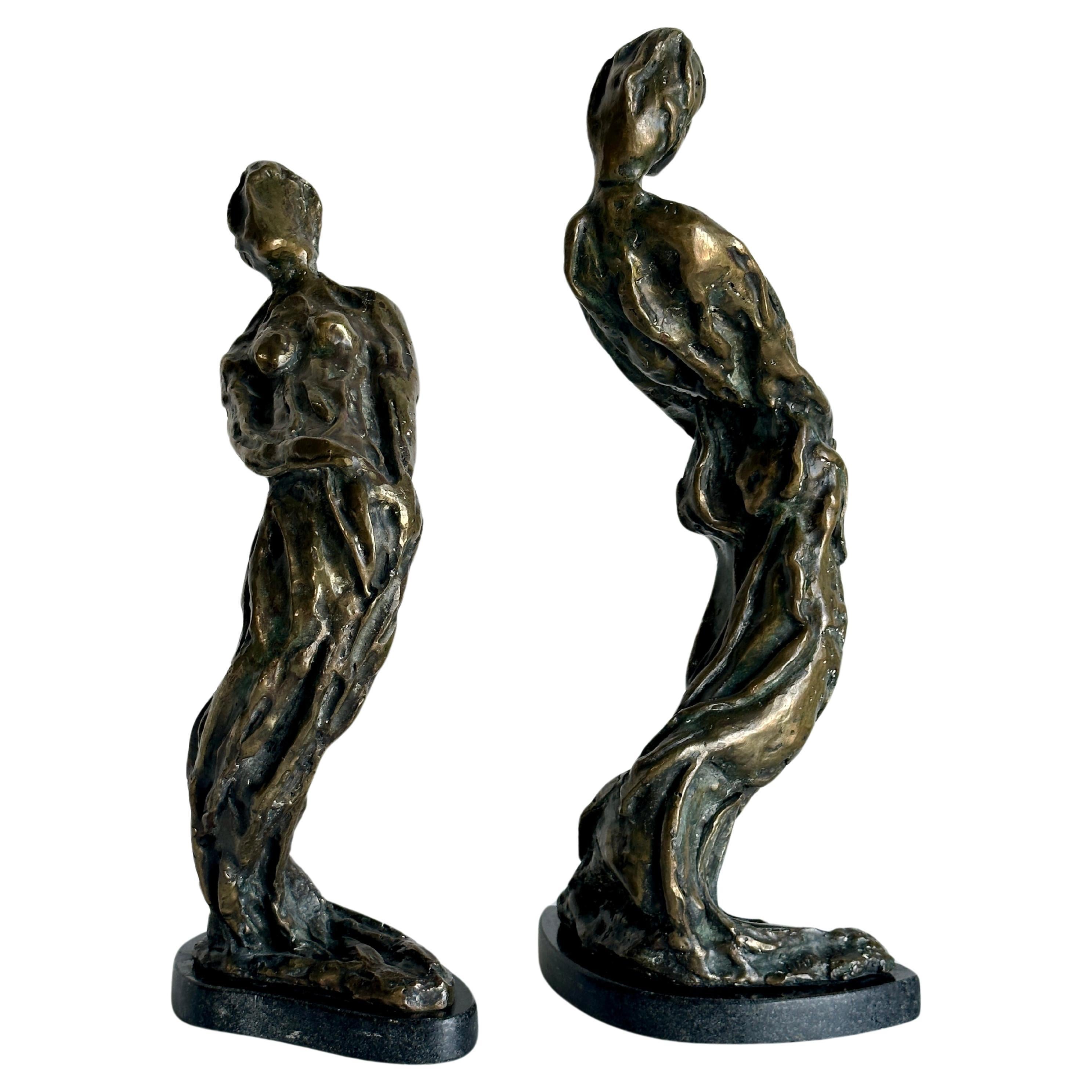 Unknown Modernist Figurative abstract bronze sculptures, a pair For Sale