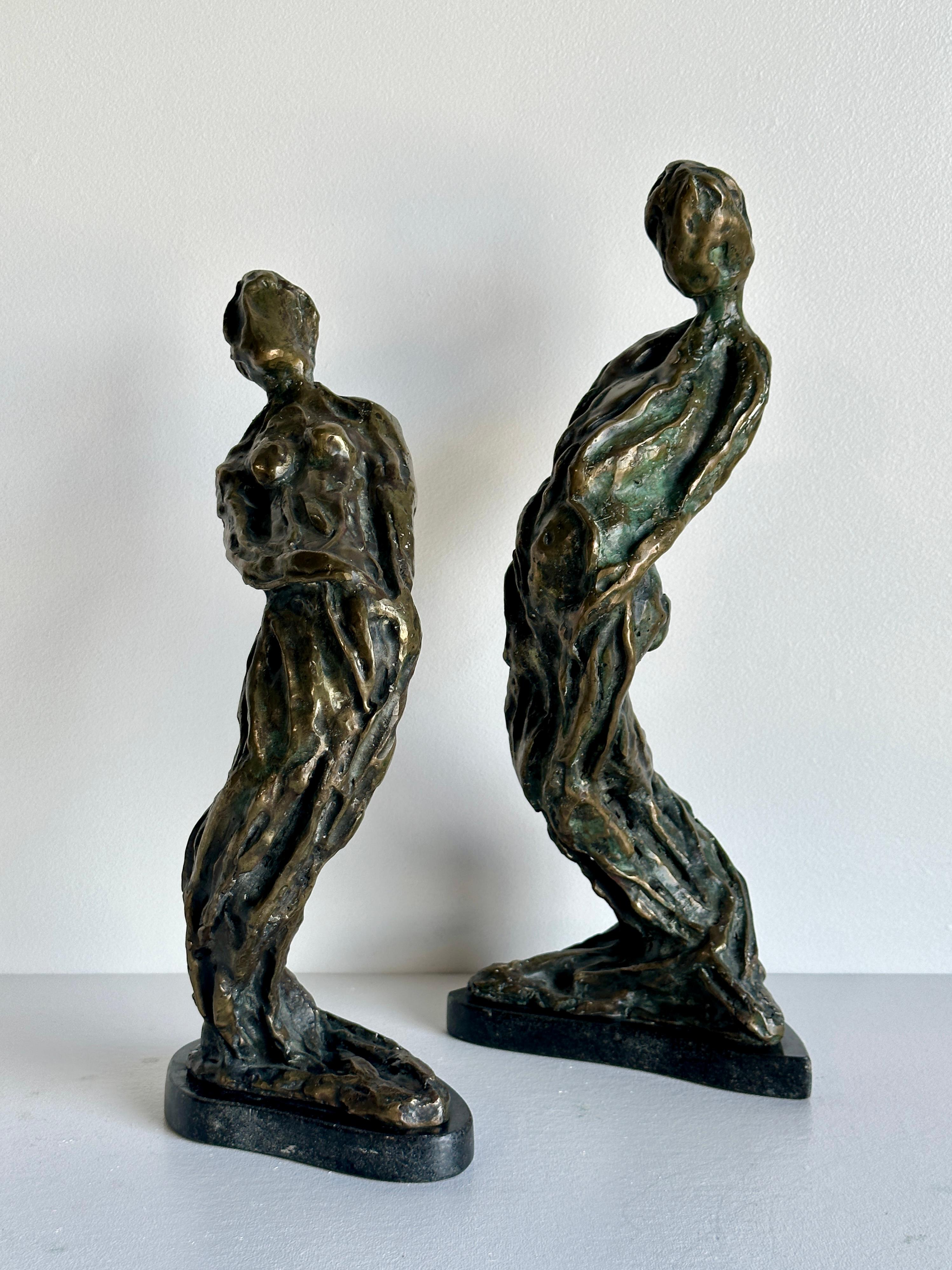 Modernist Figurative abstract bronze sculptures, a pair In Excellent Condition For Sale In Greensboro, NC