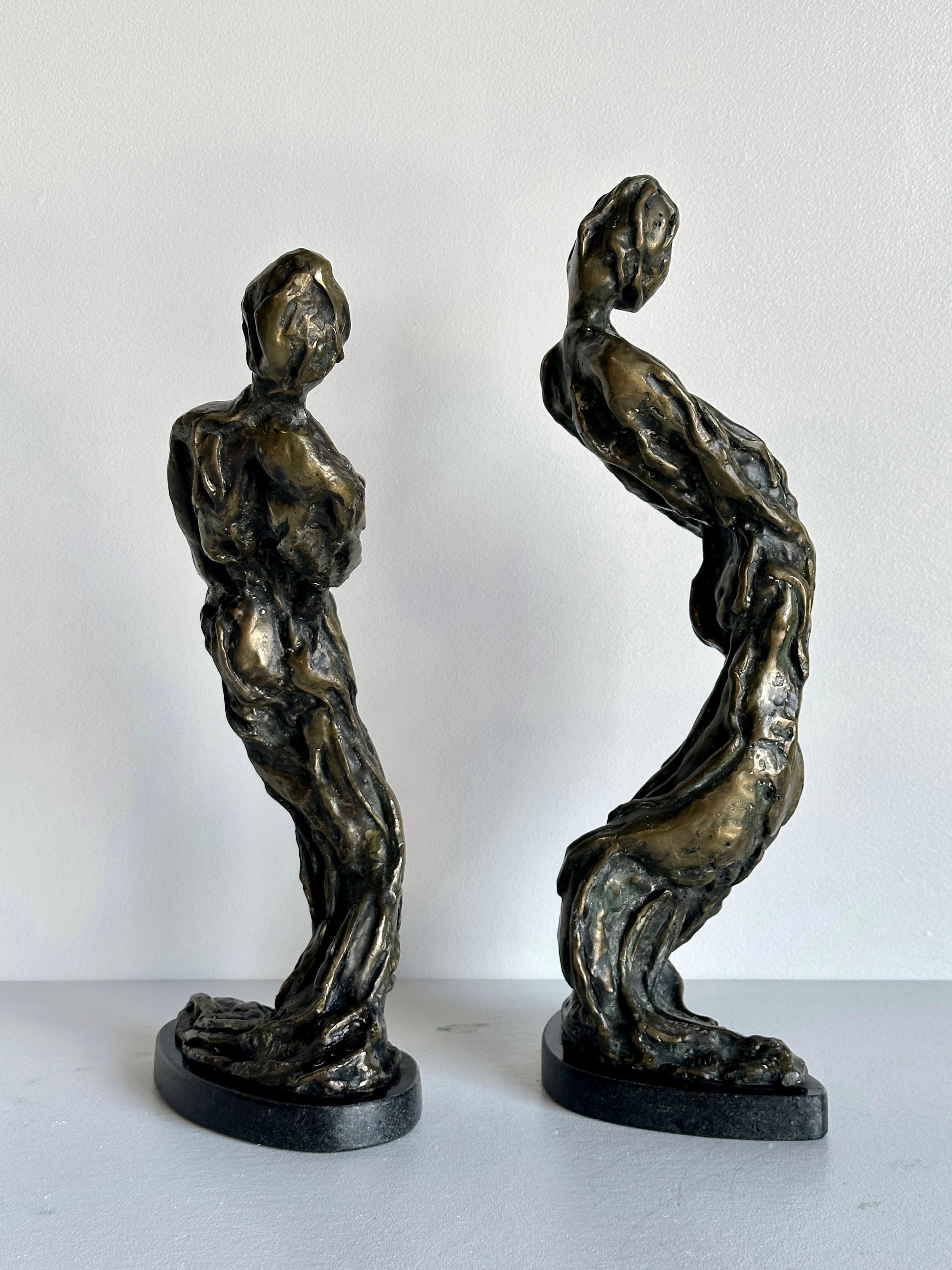 20th Century Modernist Figurative abstract bronze sculptures, a pair For Sale