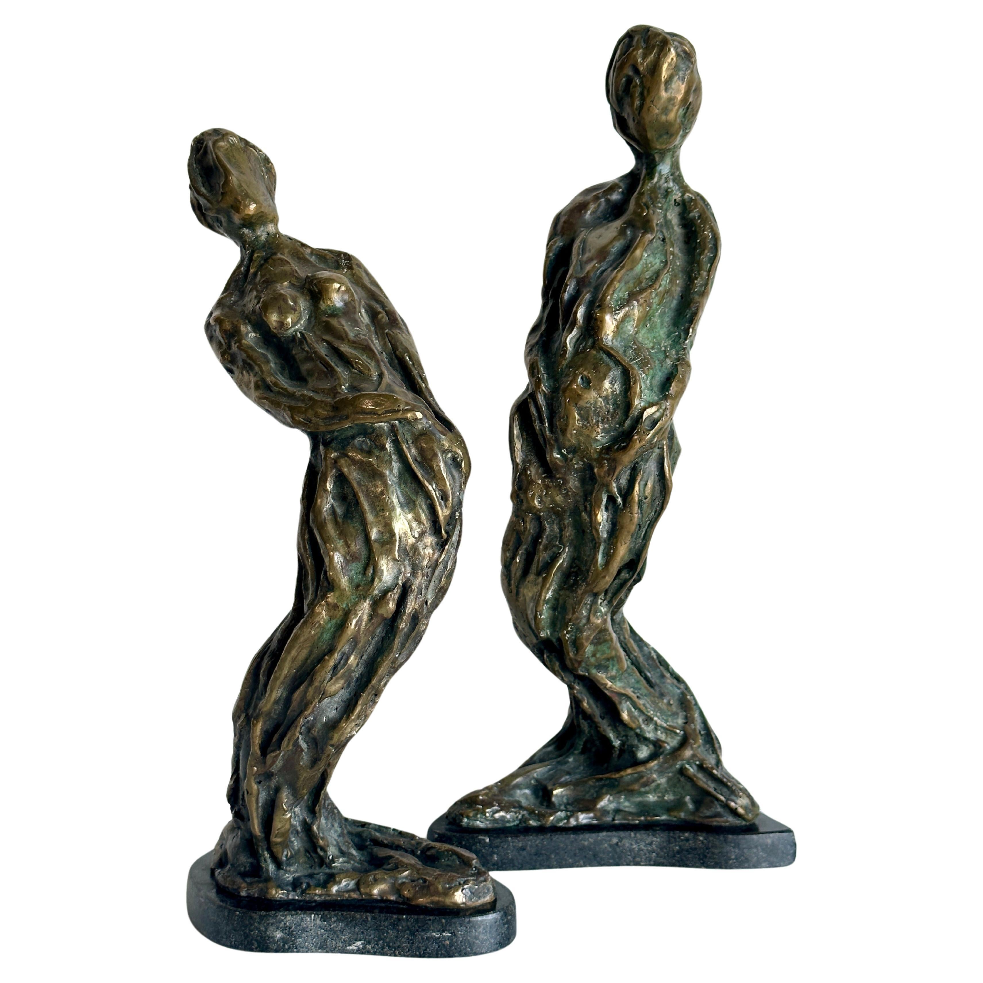 Paire de sculptures abstraites figuratives modernistes