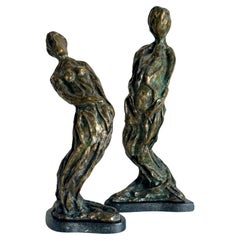 Vintage Modernist Figurative abstract bronze sculptures, a pair