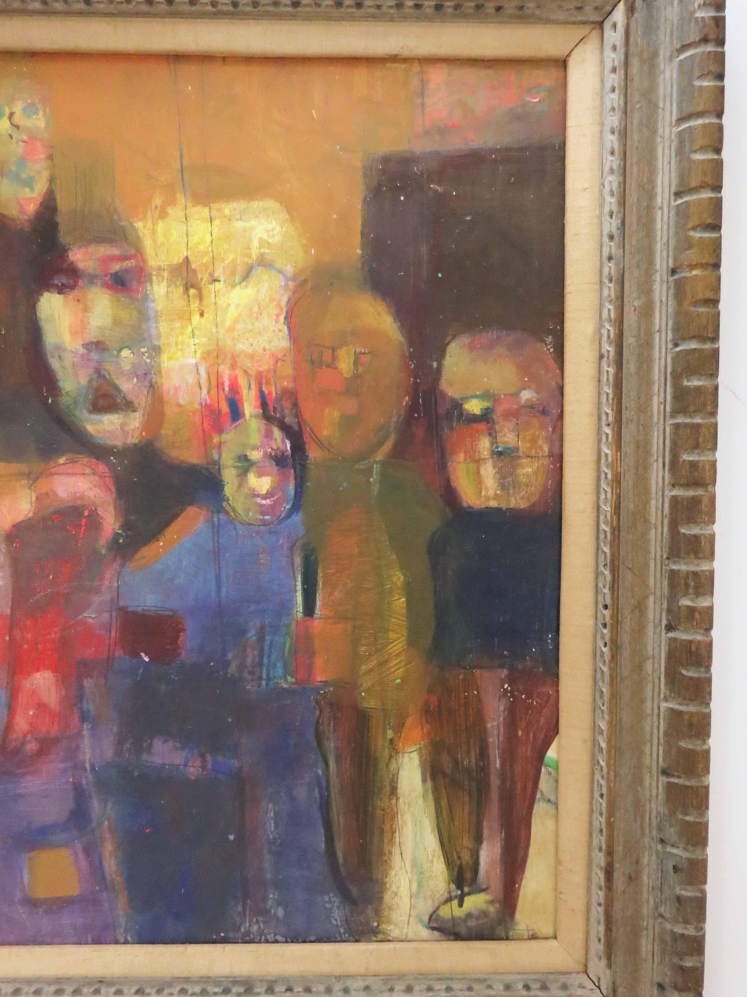 Mid-Century Modern Modernist Figurative Group Painting, Signed Assante, circa 1960s