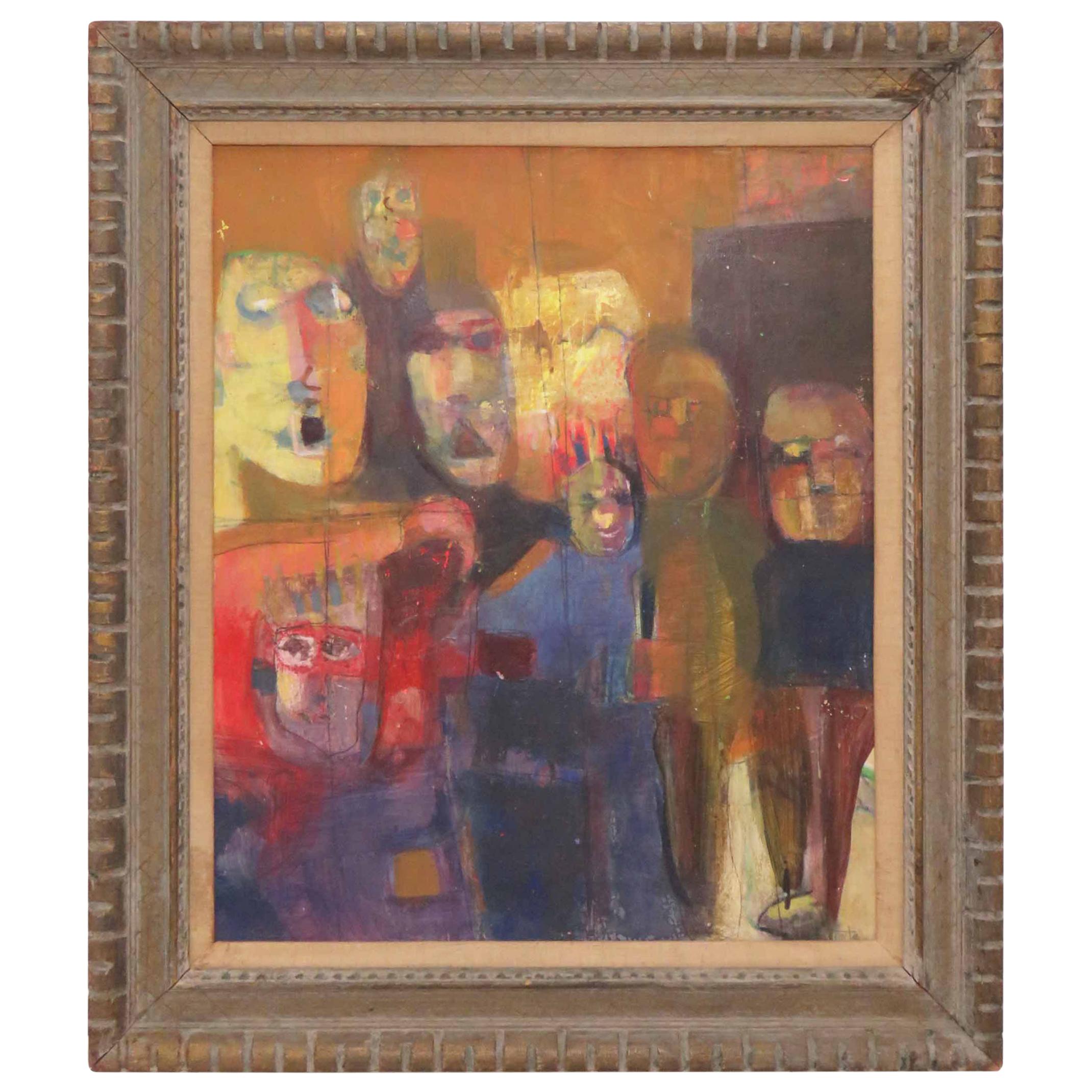 Modernist Figurative Group Painting, Signed Assante, circa 1960s