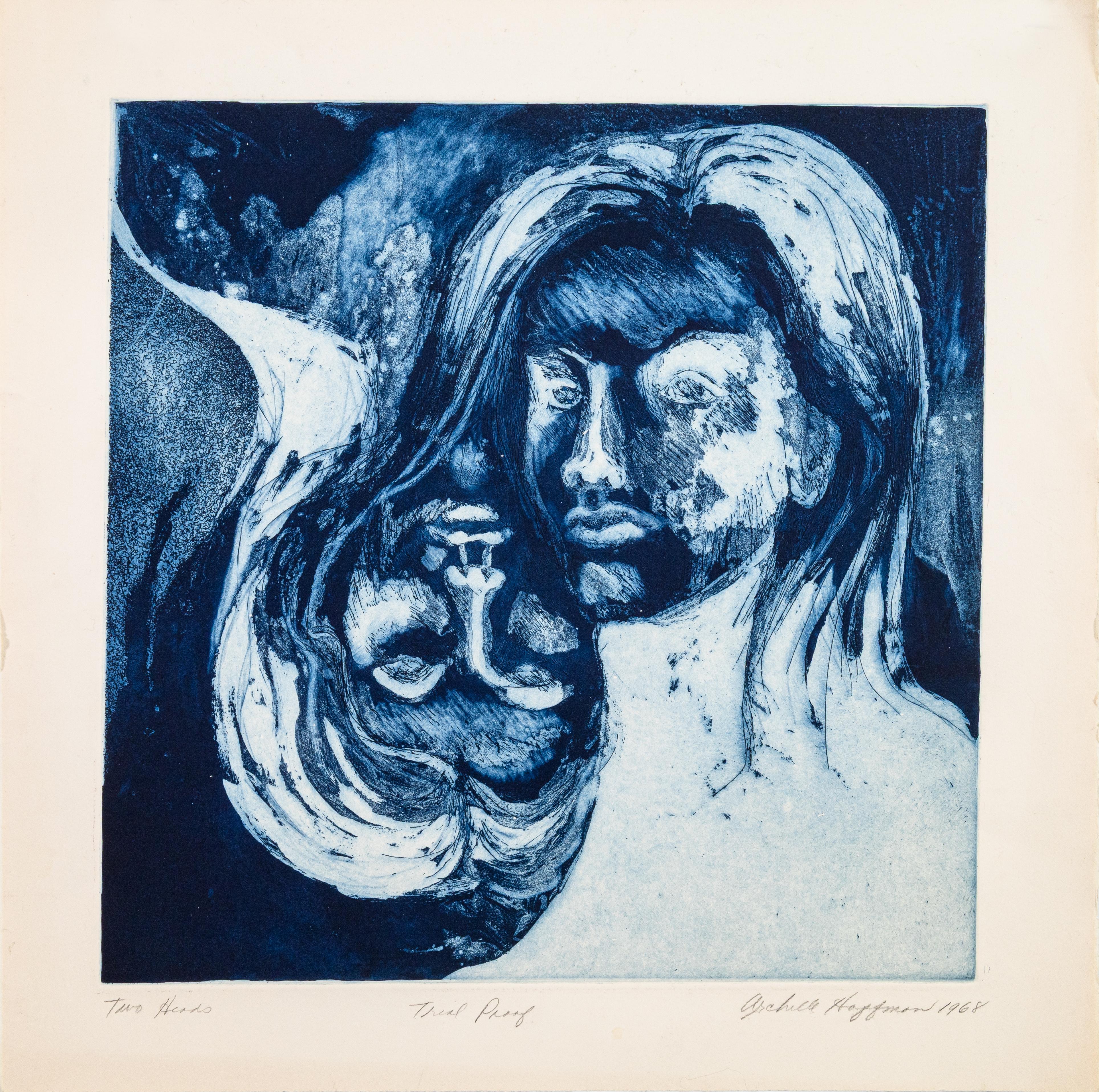 Unknown Modernist Figurative Surrealism Two Heads Trial Proof Silkscreen Signed Hoffman For Sale