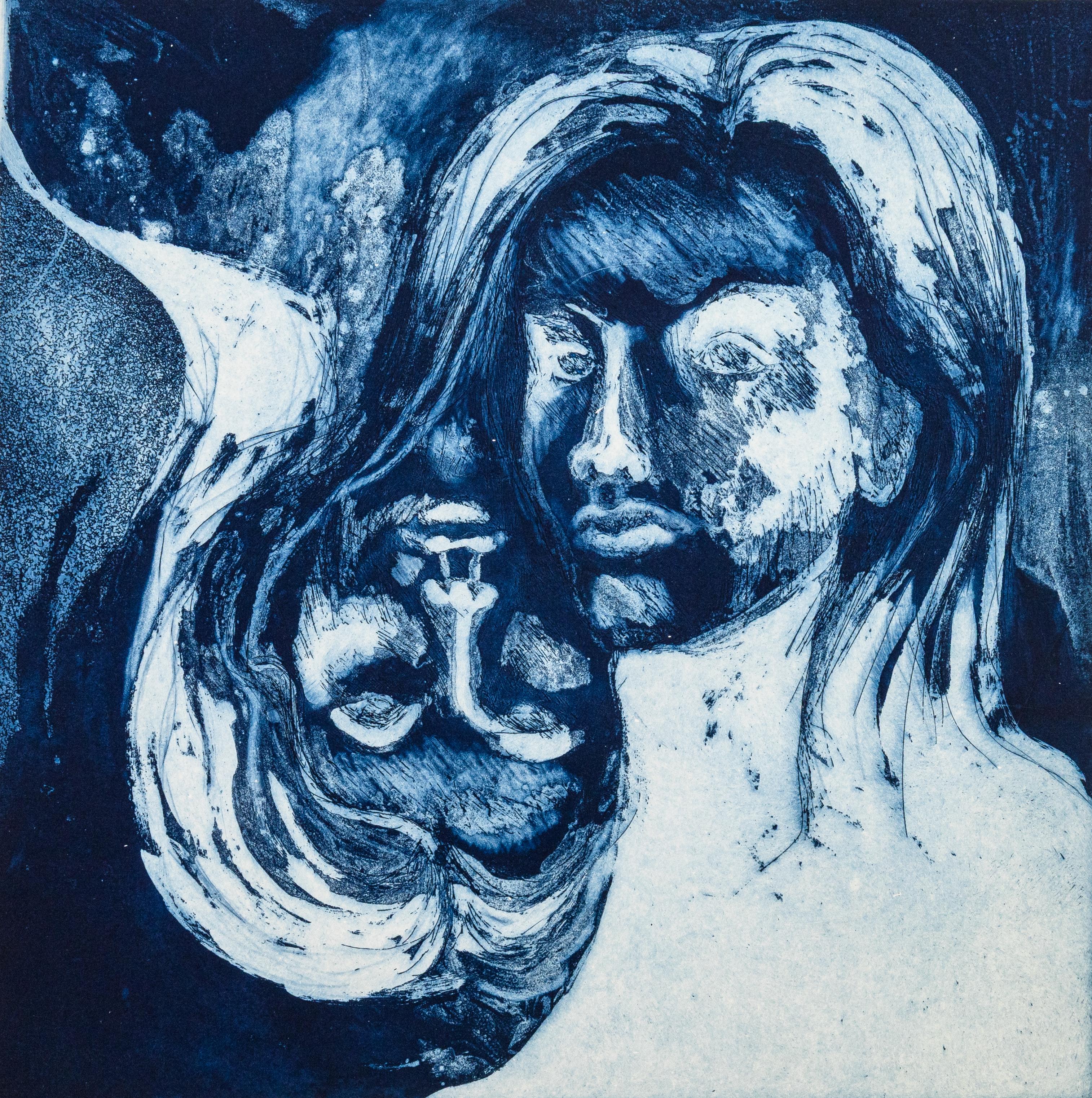 Modernist Figurative Surrealism Two Heads Trial Proof Silkscreen Signed Hoffman In Good Condition For Sale In Keego Harbor, MI