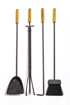 Modernist Fireplace Tool Set by Pilgrim in Brass and Iron, circa 1960s