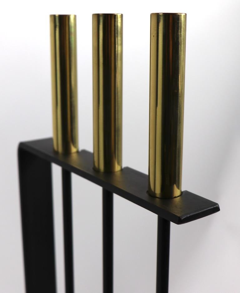 Brass Modernist Fireplace Tool Set For Sale