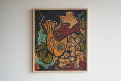 Modernistische Fische Öl auf Leinwand 1970er Jahre