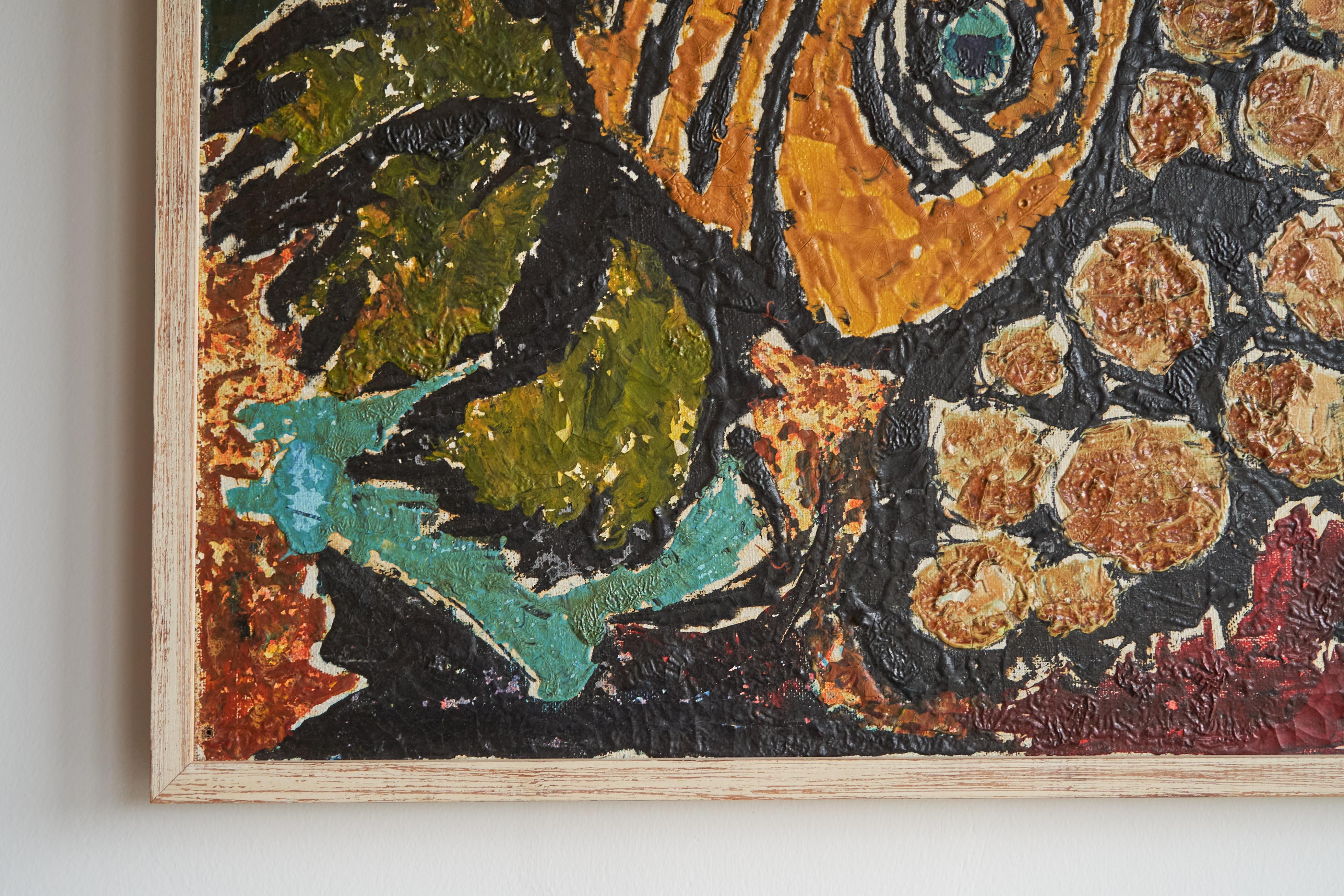 Modernistische Fische Öl auf Leinwand 1970er Jahre (Handgefertigt) im Angebot