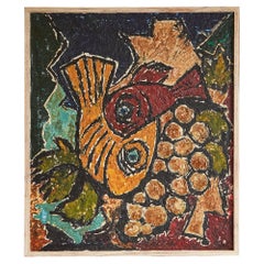 Modernist Fishes Oil on Canvas 1970s