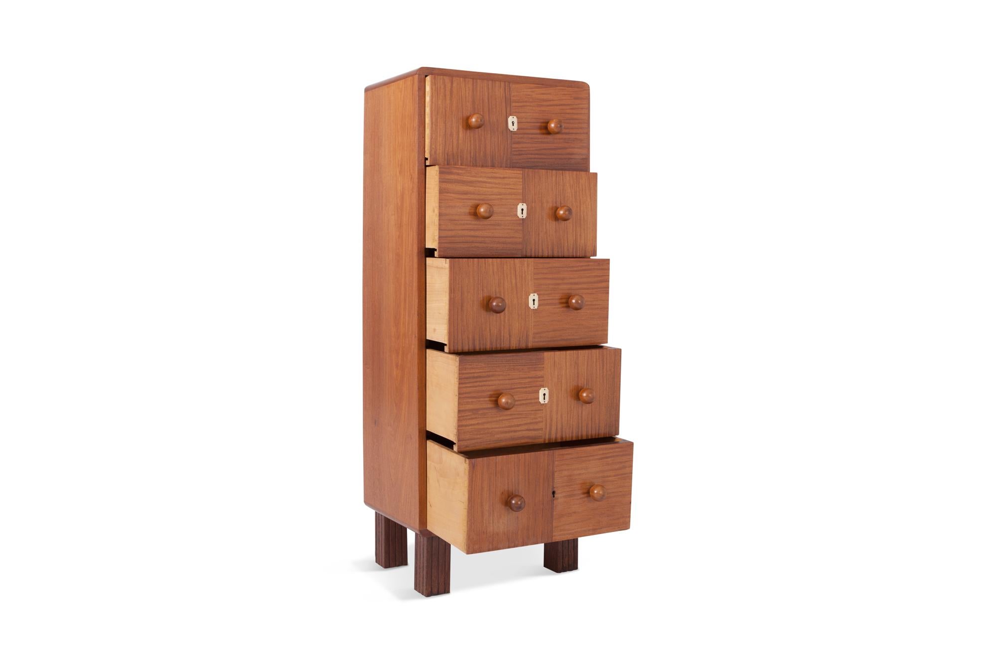 Mid-Century Modern Modernist Five-Drawer Chest in Bubinga wood 