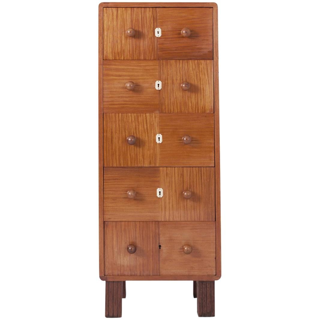 Modernist Five-Drawer Chest in Bubinga wood 