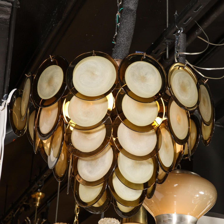 Modernist Five Tier Topaz & Translucent Handblown Murano Glass Chandelier  In New Condition For Sale In New York, NY